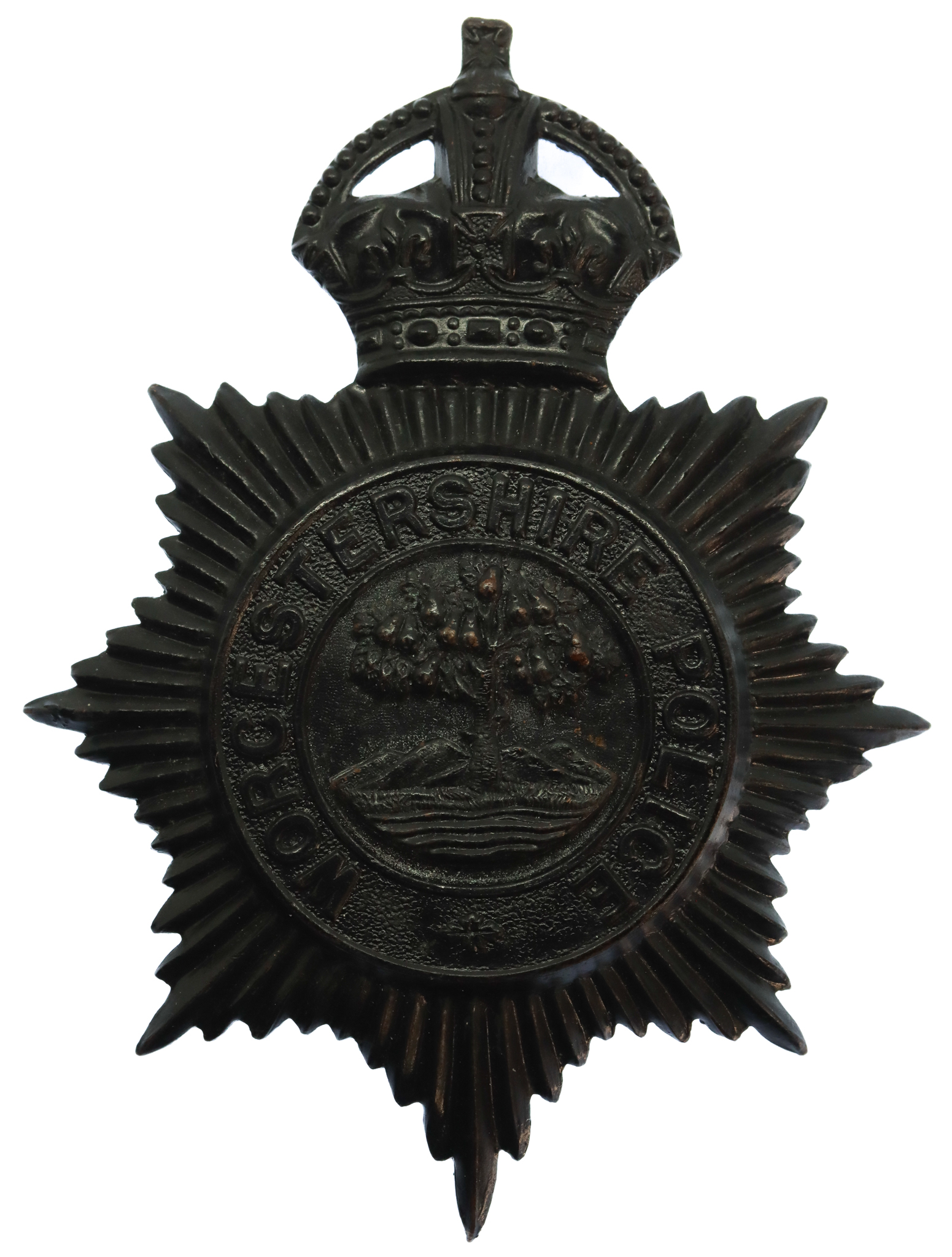 Worcestershire Constabulary (Worcestershire Police) Blackened Brass Helmet Plate - King's Crown