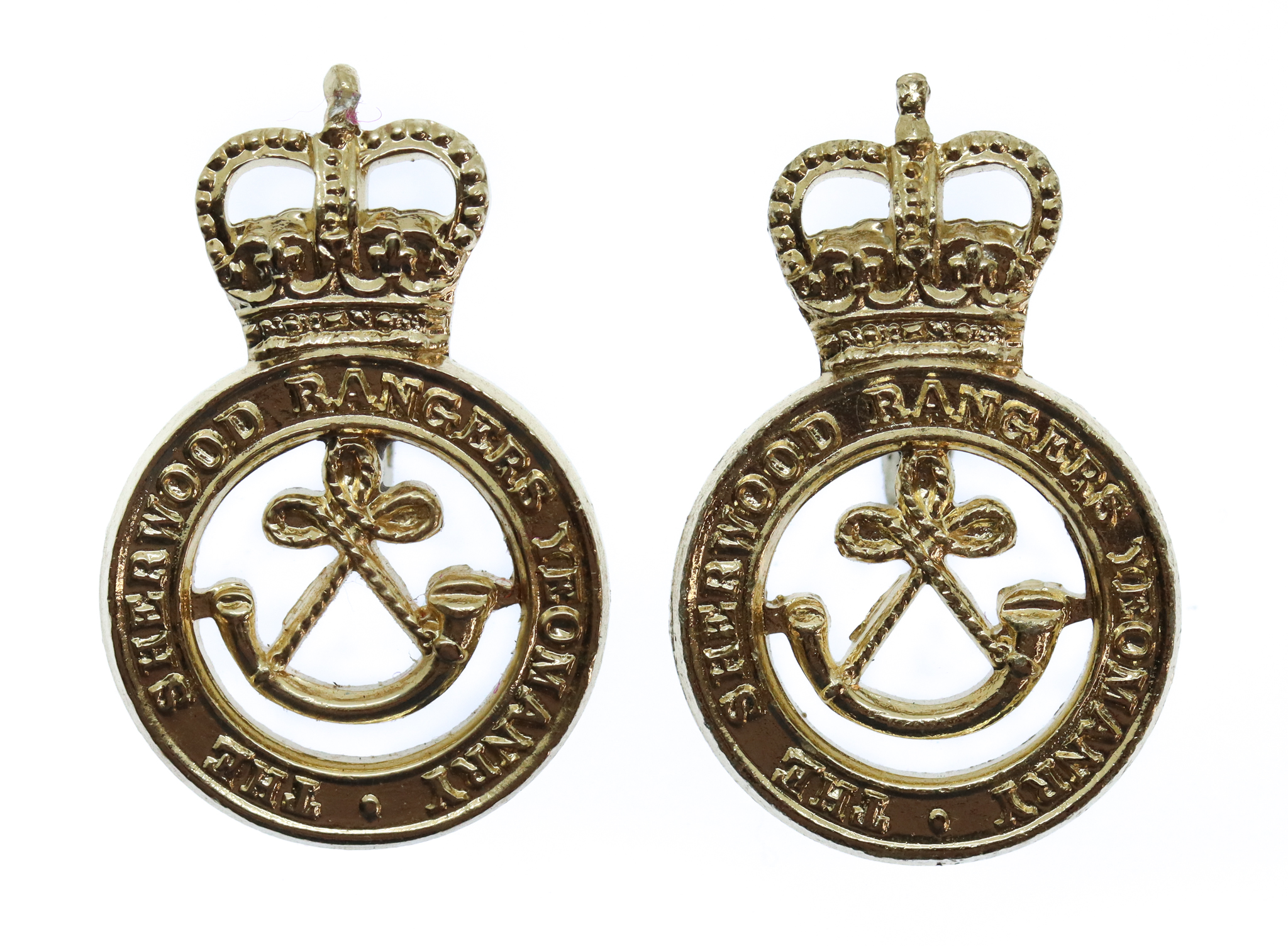 Pair of Sherwood Rangers Yeomanry Anodised (Staybrite) Collar Badges