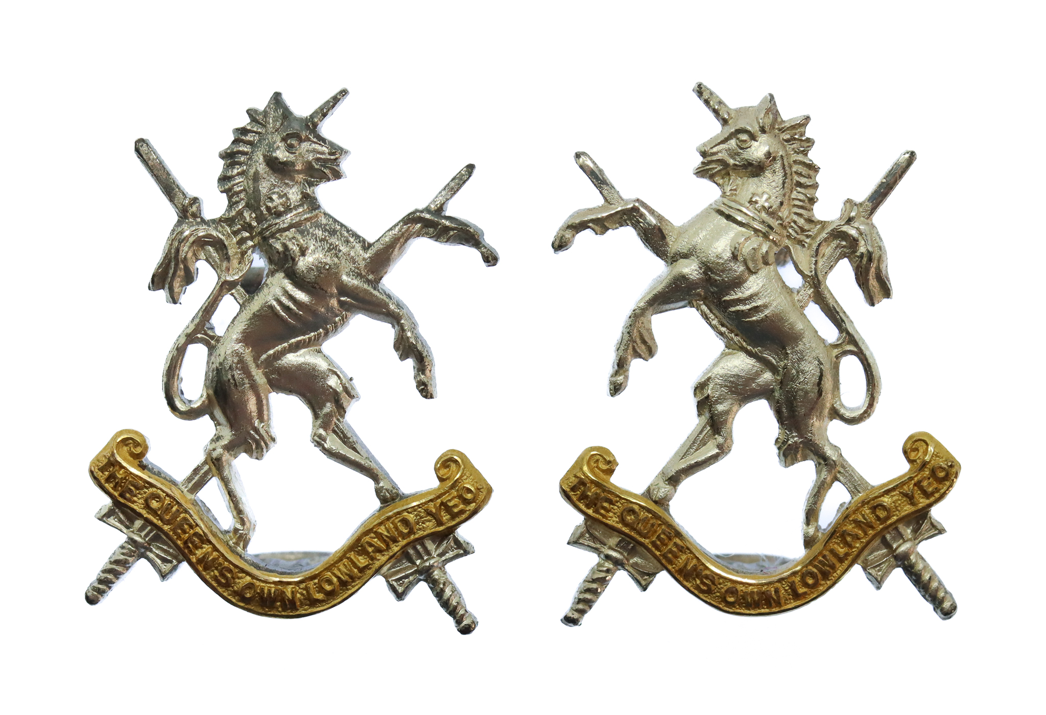 Pair of Queen's Own Lowland Yeomanry Officer's Collar Badges
