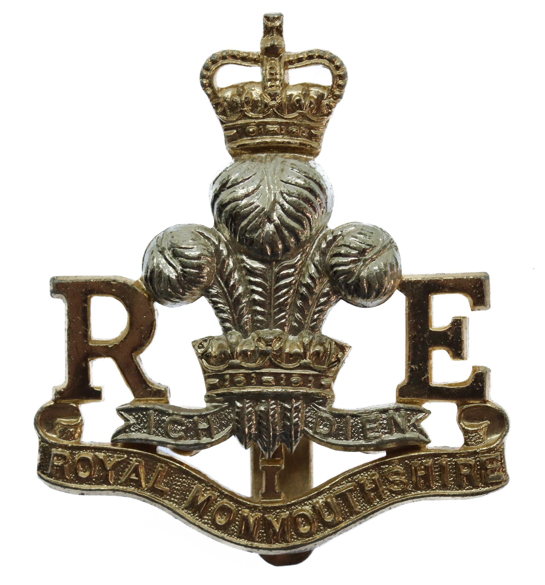 Royal Monmouthshire Royal Engineers Anodised (Staybrite) Cap Badge - Queen's Crown