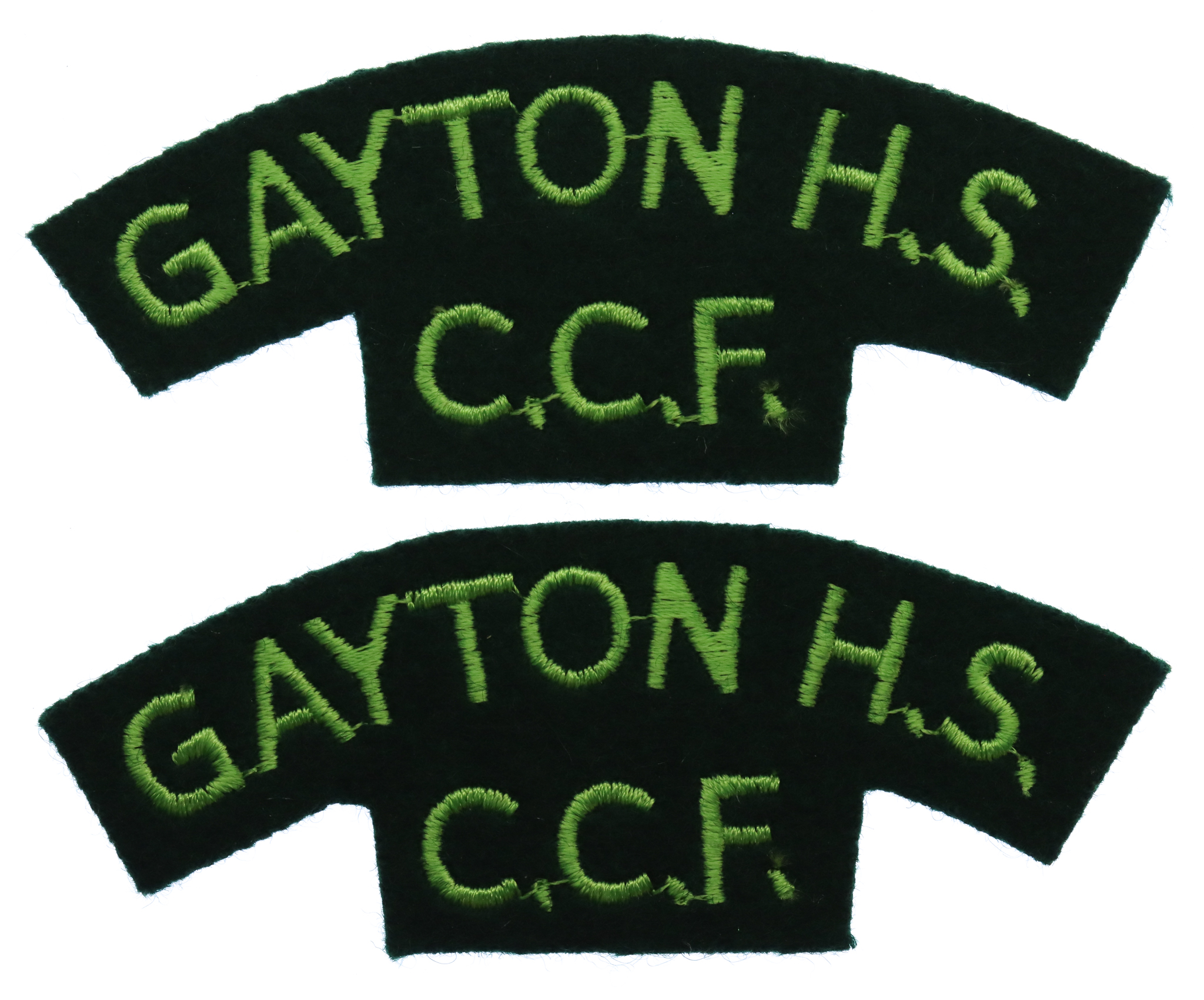Pair of Gayton High School C.C.F. Cloth Shoulder Titles