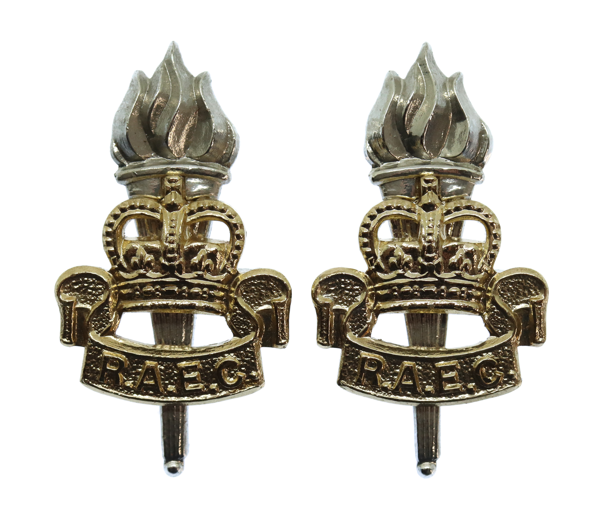 Pair of Royal Army Educational Corps (R.A.E.C.) Anodised (Staybrite) Collar Badges