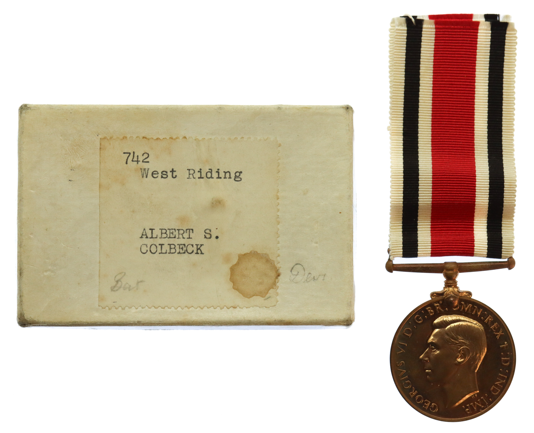 George VI Special Constabulary Long Service Medal with Box - Albert S. Colbeck, West Riding Special Constabulary