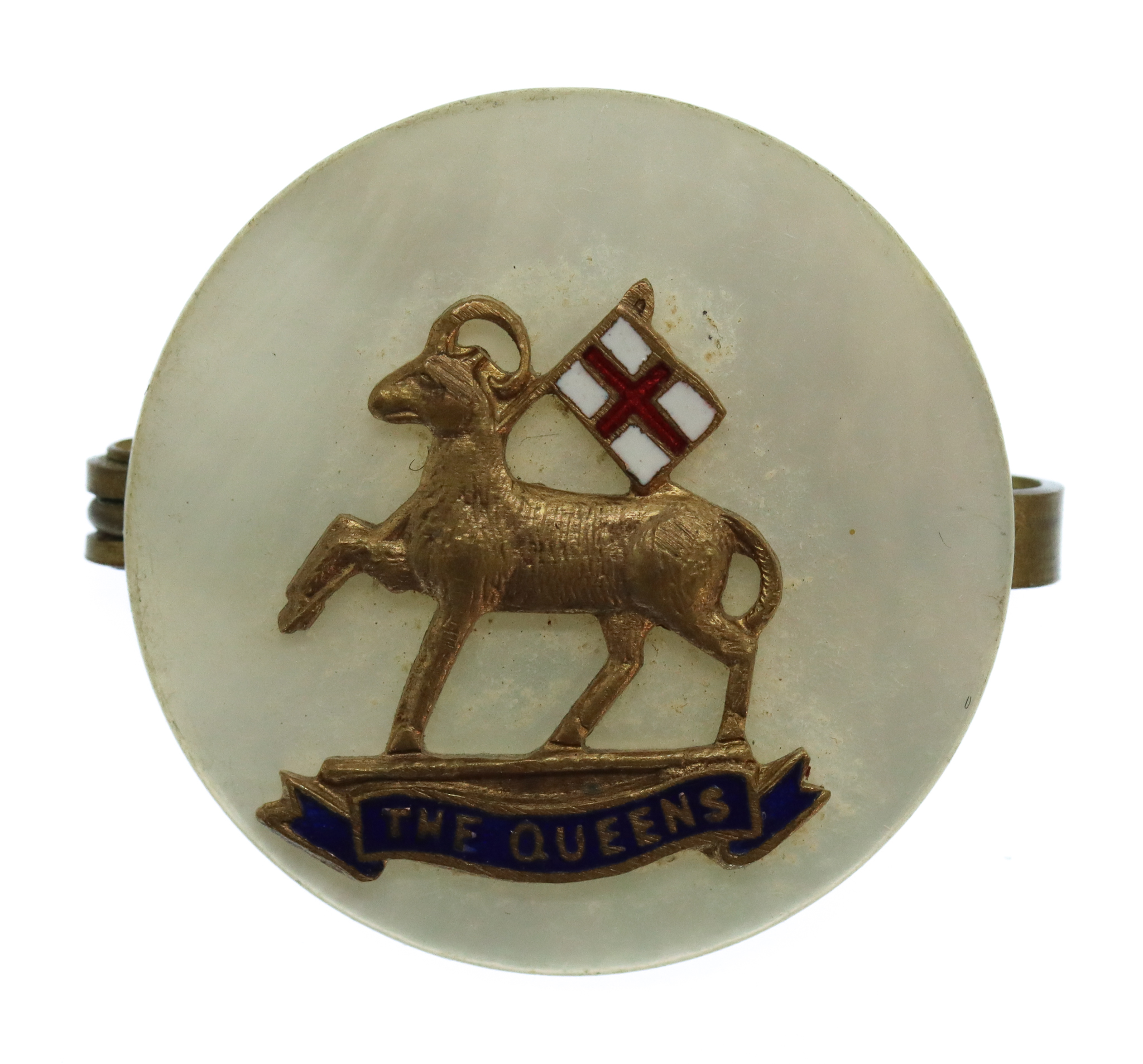 Queen's (Royal West Surrey) Regiment Mother of Pearl Sweetheart Brooch