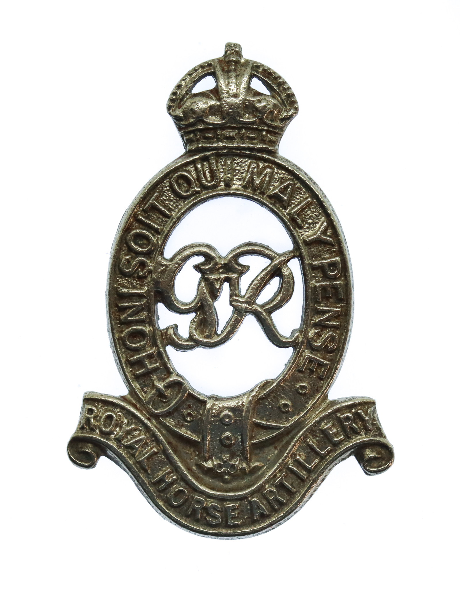 George VI Royal Horse Artillery (R.H.A.) White Metal Cap Badge