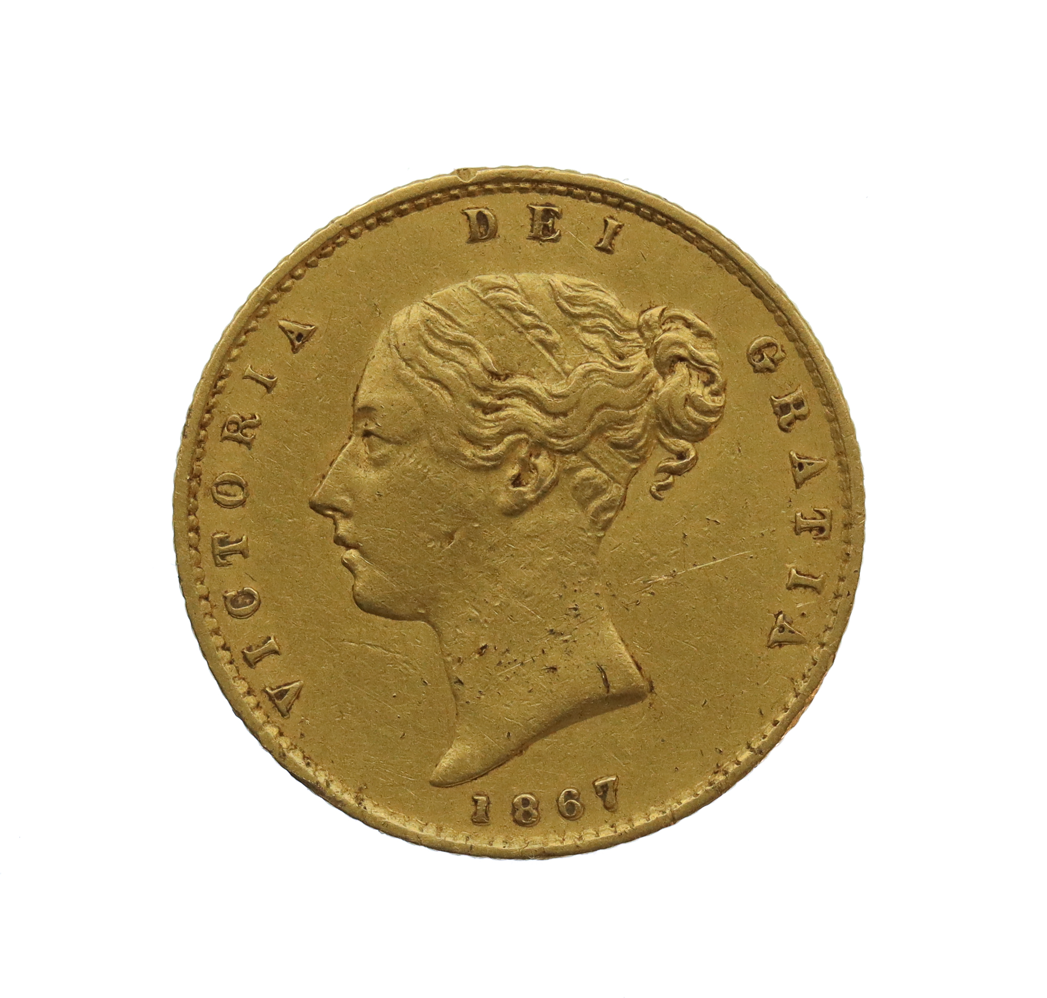 1867 Victoria Gold Shield Back Half Sovereign Coin