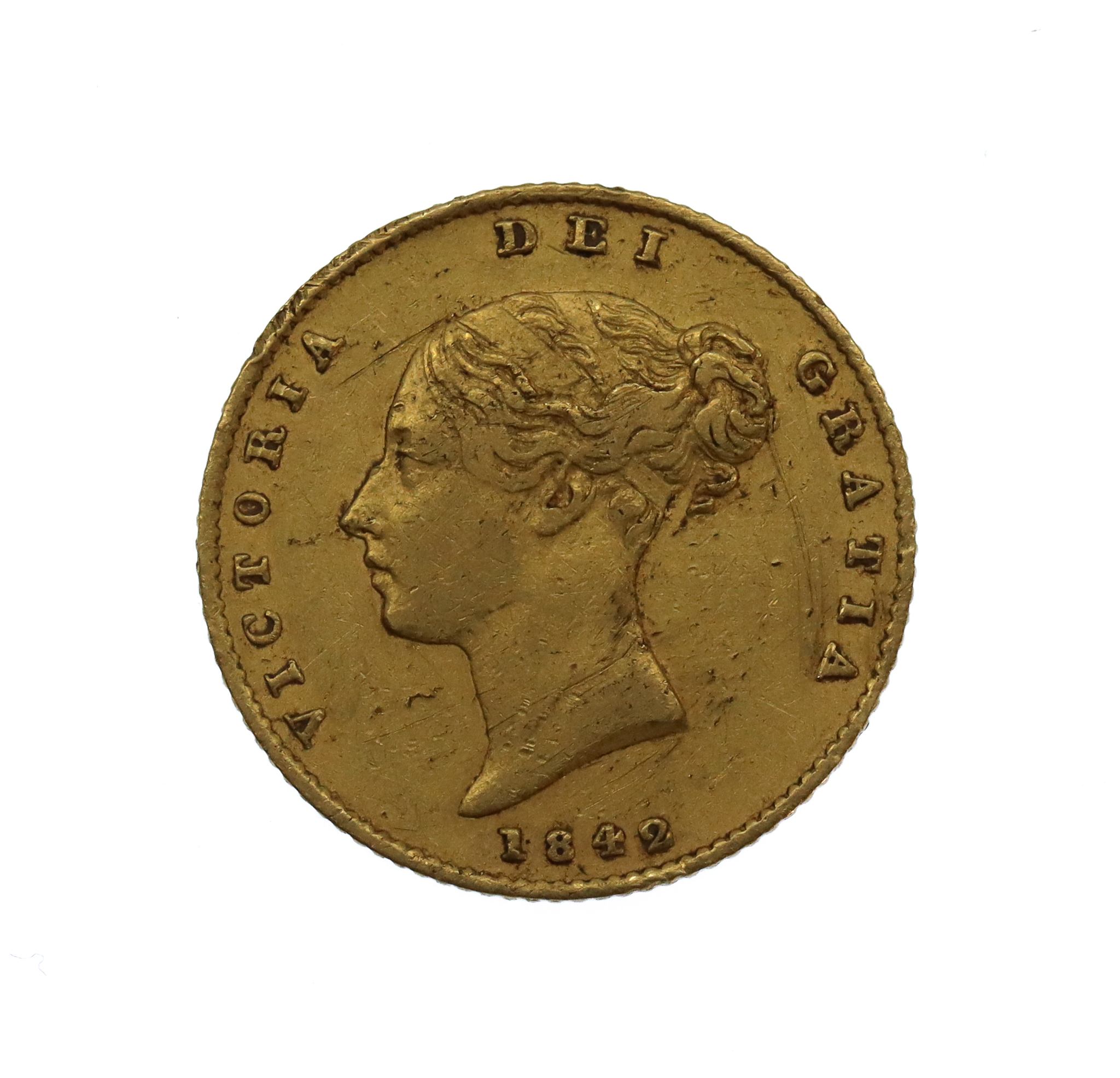 1842 Victoria Gold Shield Back Half Sovereign Coin