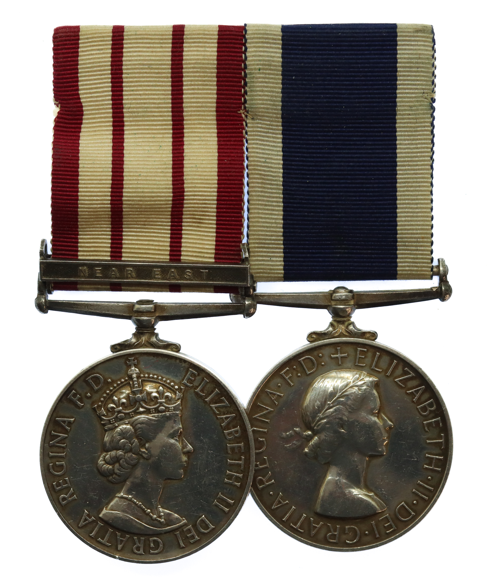 Naval General Service Medal (Clasp - Near East) and RN Long Service & Good Conduct Medal Pair - F.S. Hearne, P.O.M.(E), Royal Navy, HMS Ark Royal