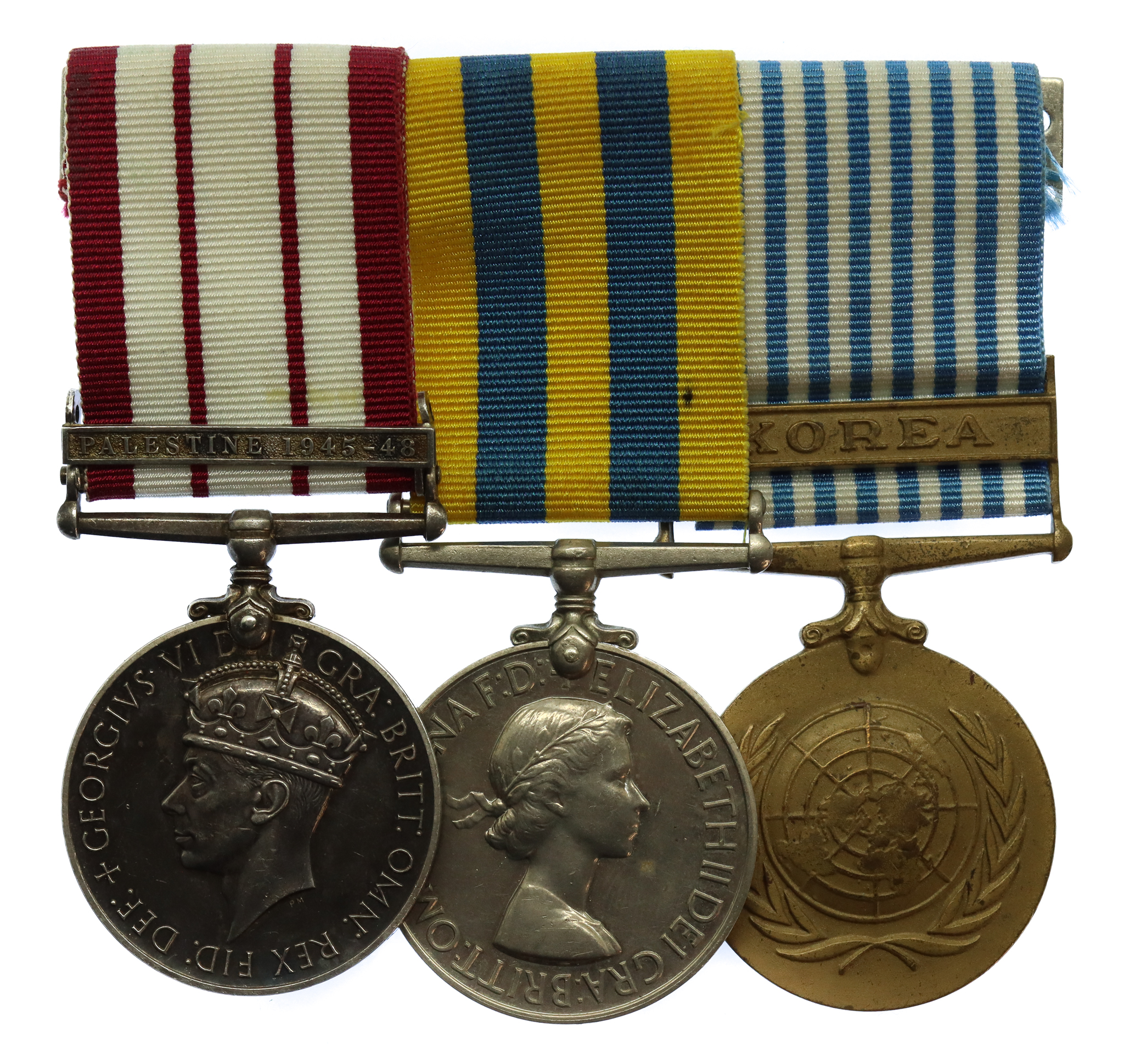 Naval General Service Medal (Clasp - Palestine 1945-48), Queen Korea and UN Korea Medal Trio - R.E. Best, A.B., Royal Navy