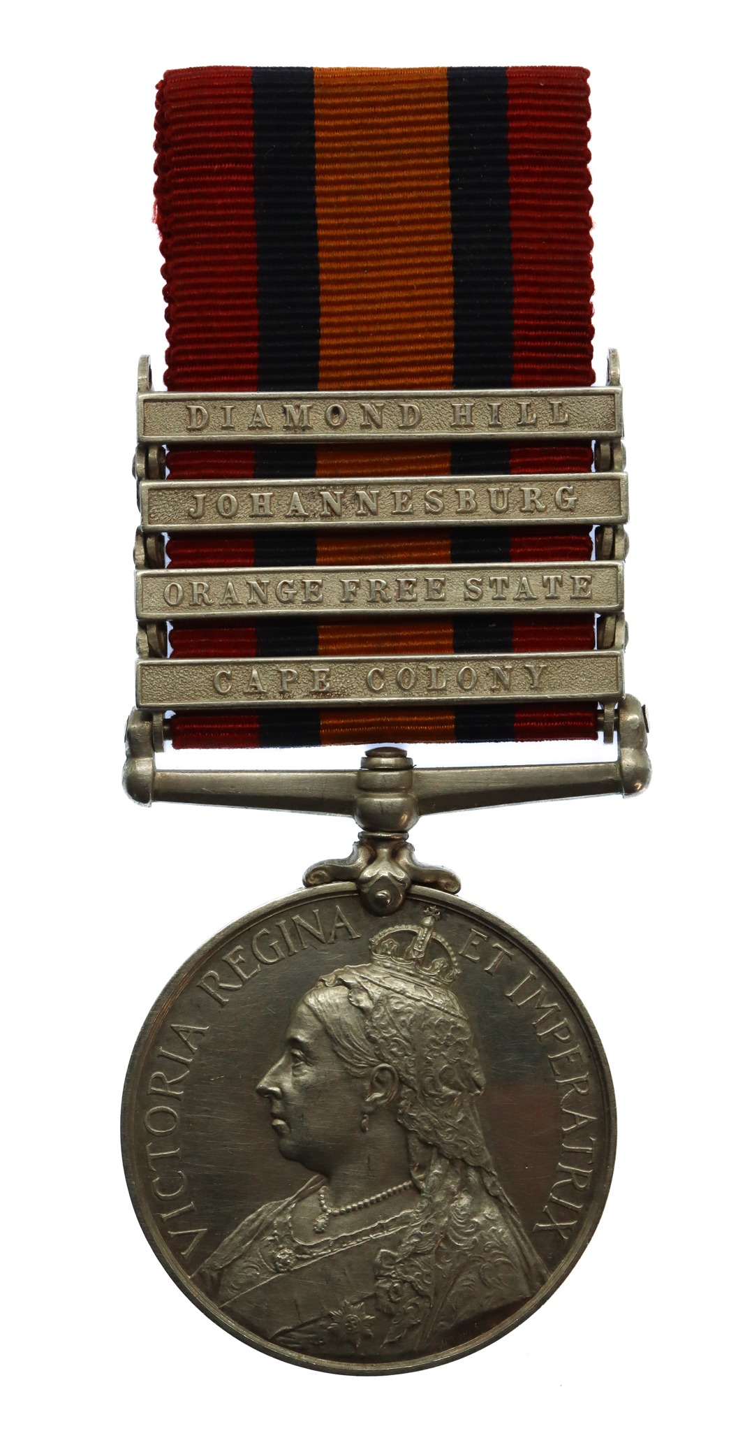 Queen's  South Africa Medal (Clasps - Cape Colony, Orange Free State, Johannesburg, Diamond Hill) - Sejt. E. Spencer, Derbyshire Regiment