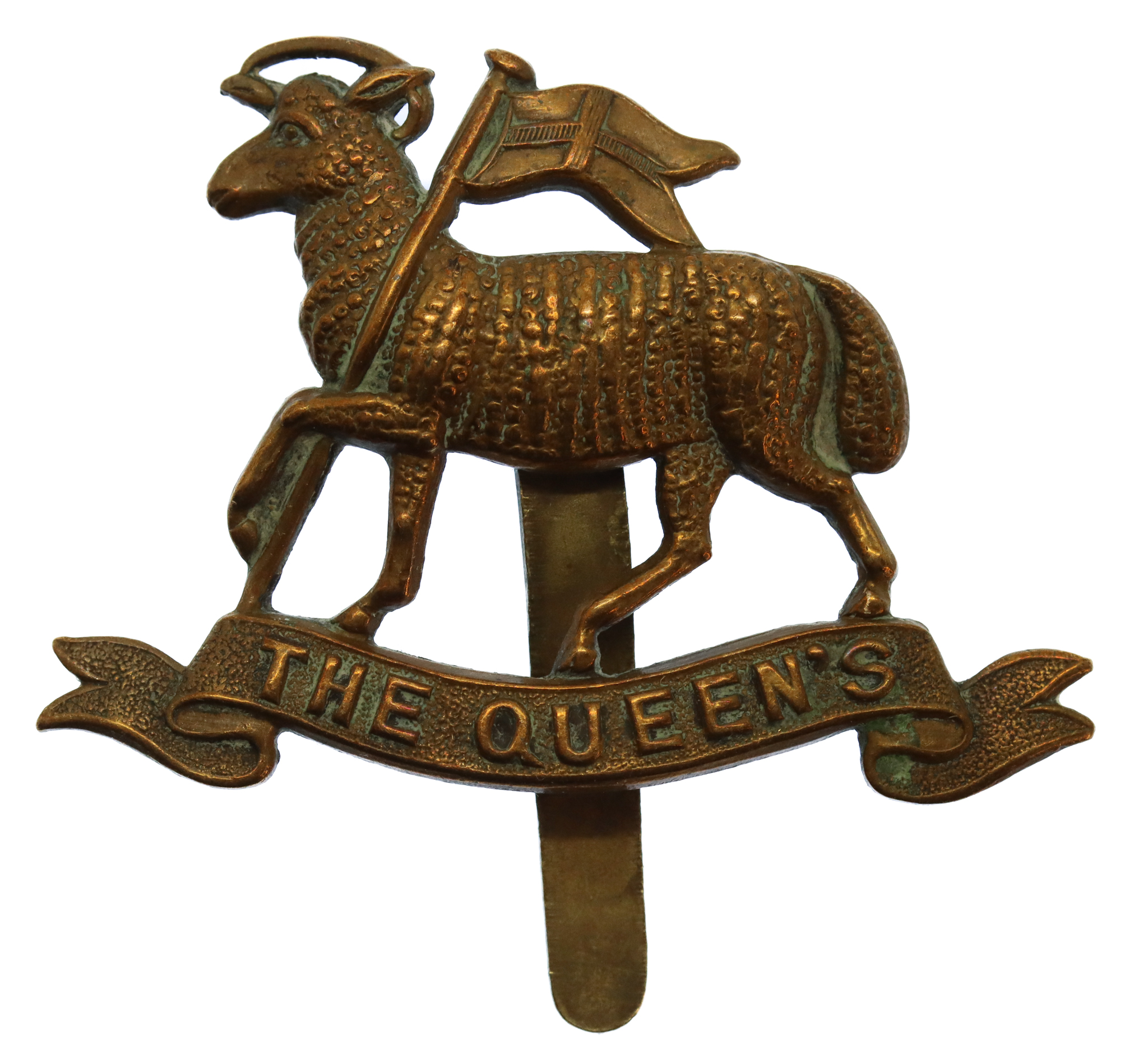 The Queen's (Royal West Surrey) Regiment WW1 All Brass Economy Cap Badge