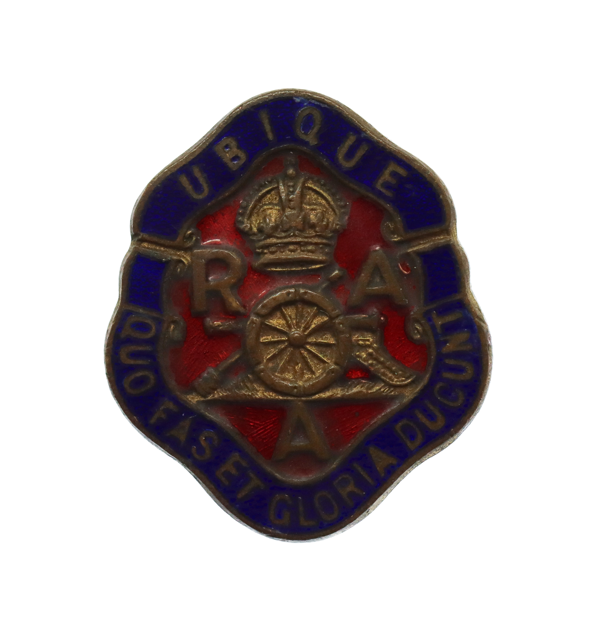 Royal Artillery Association (R.A.A.) Enamelled Lapel Badge - King's Crown