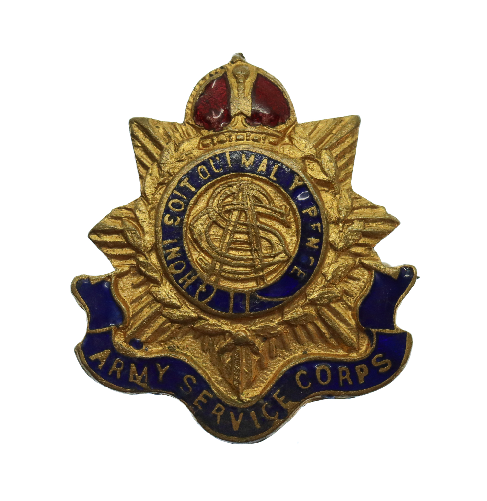 WW1 Army Service Corps (A.S.C.) Enamelled Sweetheart Brooch - King's Crown