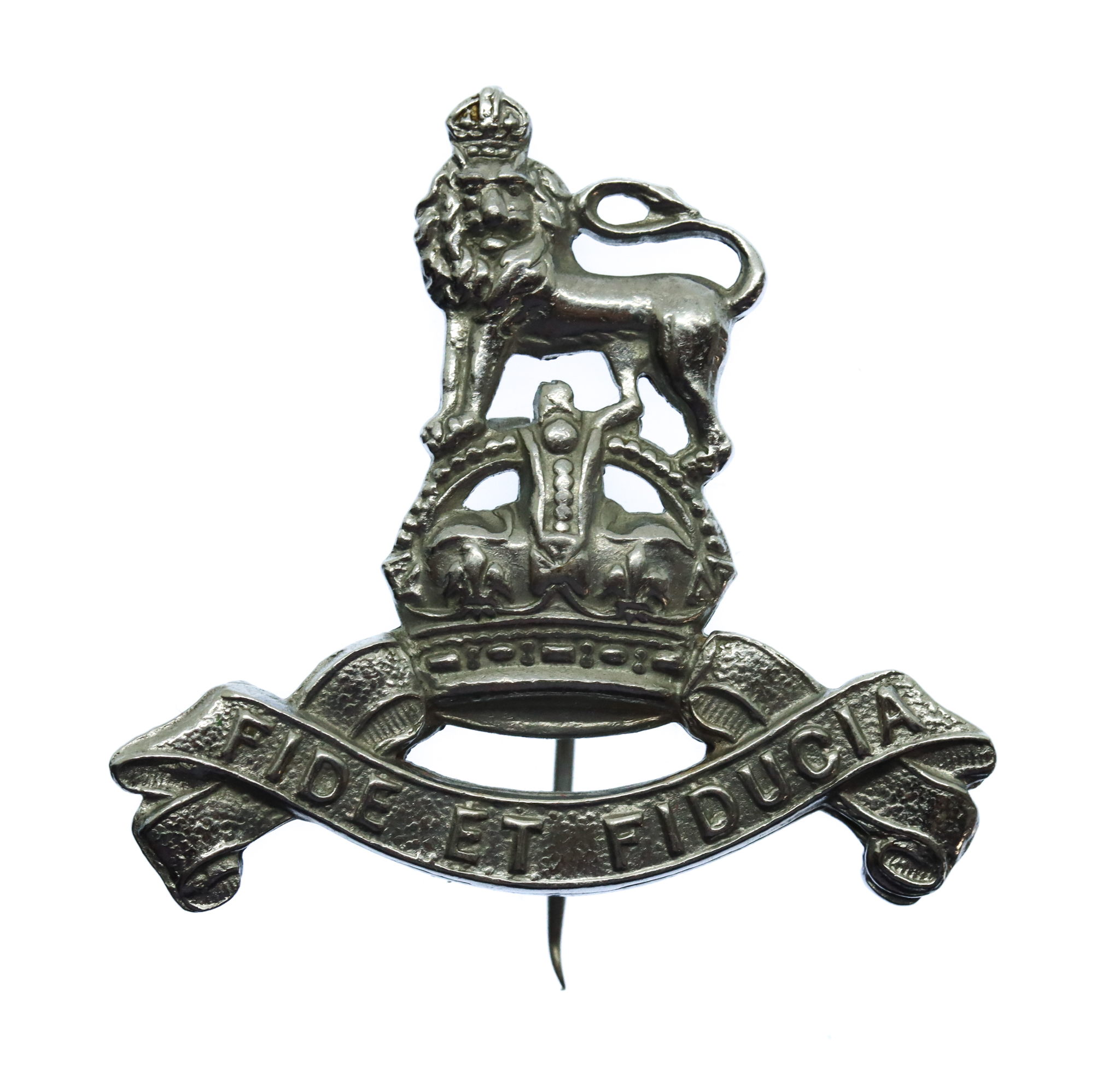 Royal Army Pay Corps (R.A.P.C.) Chromed Sweetheart Brooch/Lapel Badge - King's Crown