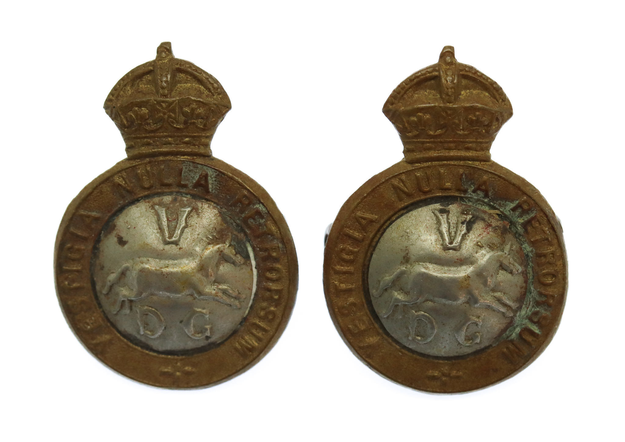 Pair of 5th Dragoon Guards Collar Badges - King's Crown