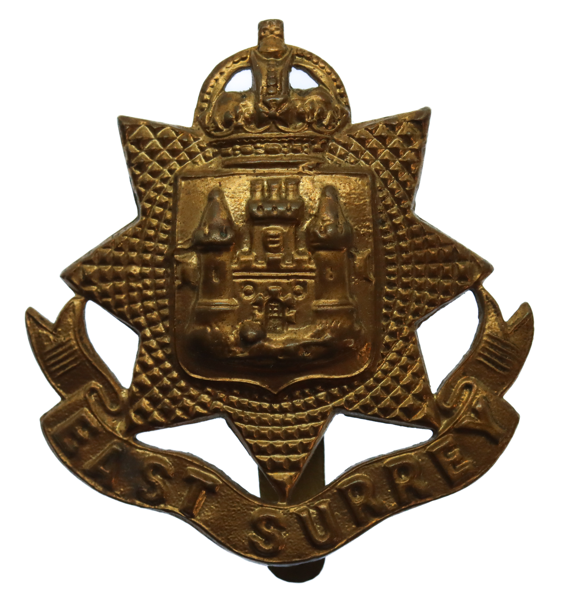 East Surrey Regiment WW1 All Brass Economy Cap Badge
