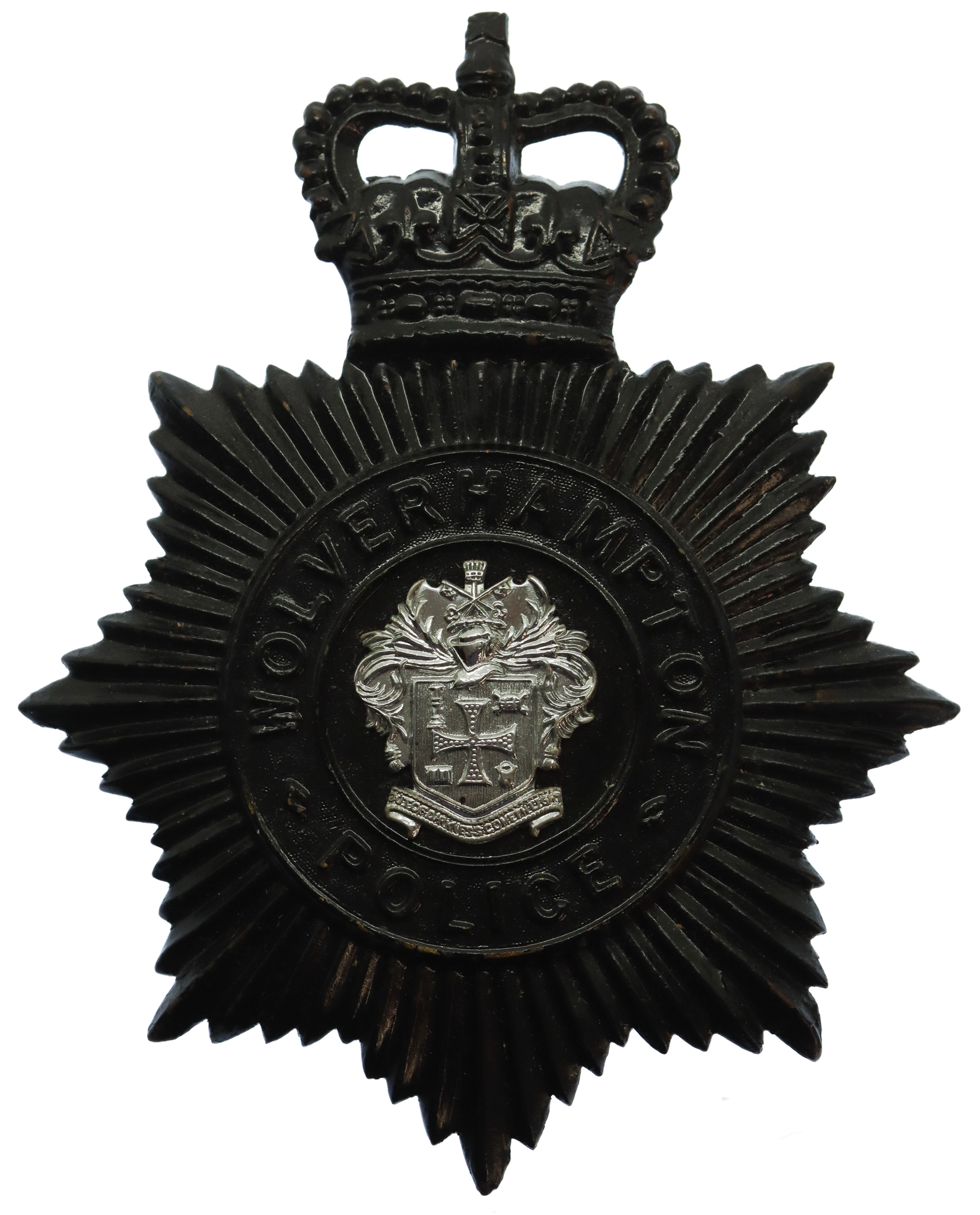 Wolverhampton Police Black Helmet Plate - Queen's Crown