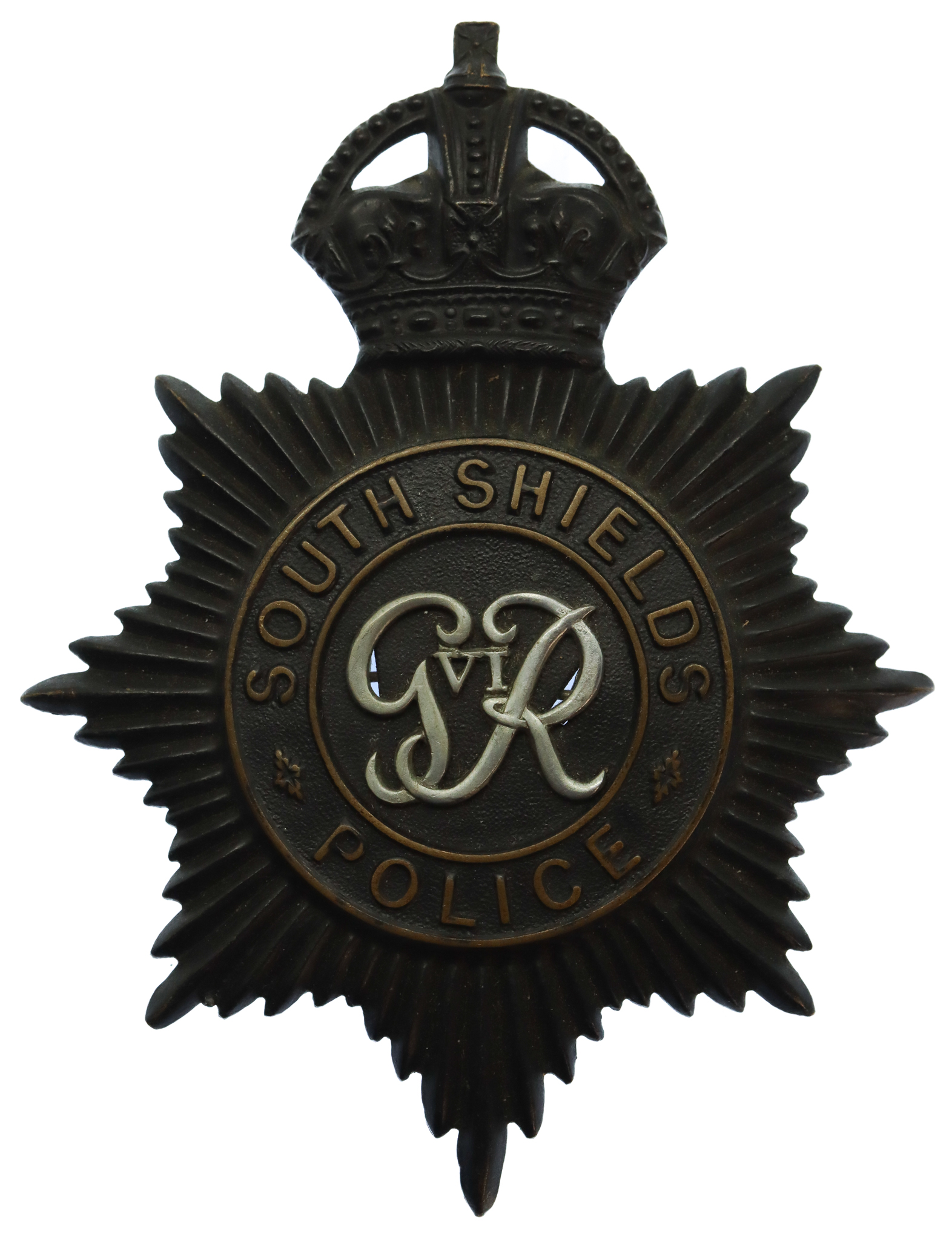 George VI South Shields Police Black Helmet Plate