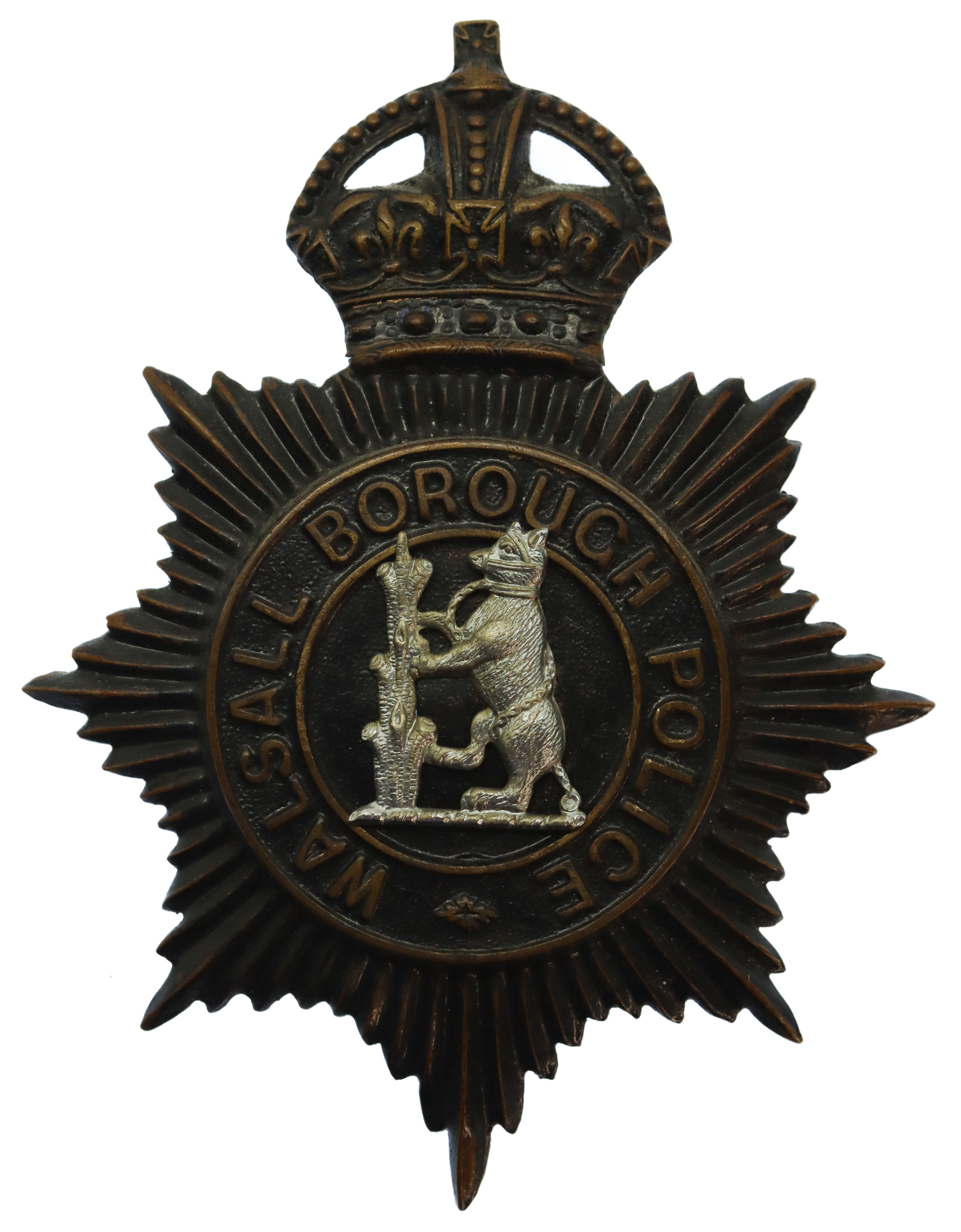 Walsall Borough Police Night Helmet Plate - King's Crown