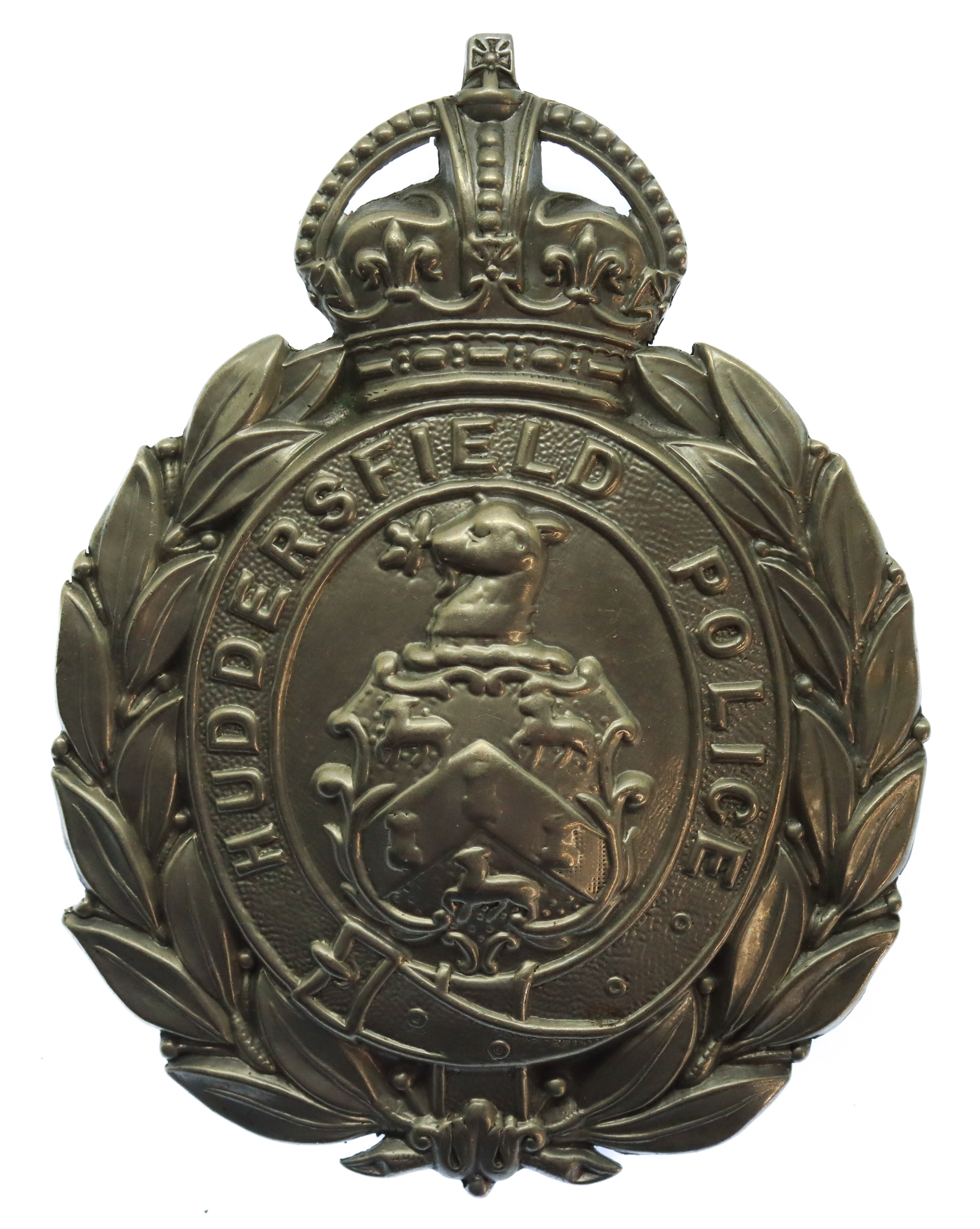 Huddersfield Police Wreath Helmet Plate - King's Crown
