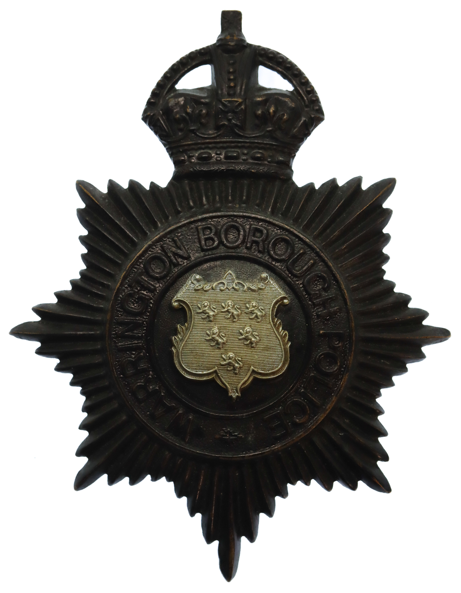 Warrington Borough Police Night Helmet Plate - King's Crown