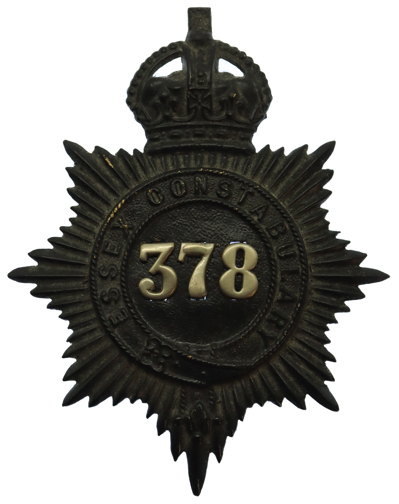 Essex Constabulary Numbered Helmet Plate - King's Crown