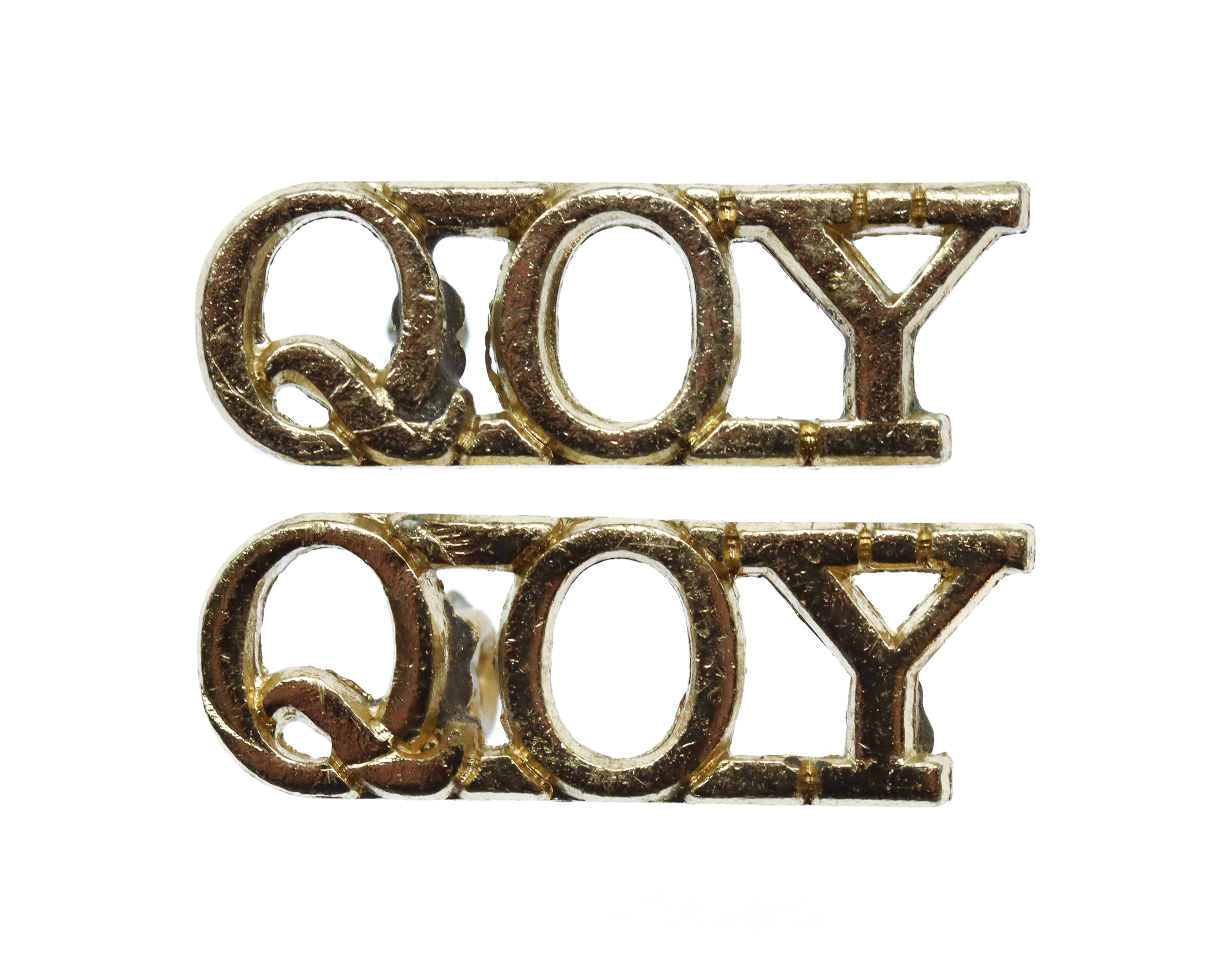 Pair of Queen's Own Yeomanry (Q.O.Y.) Anodised (Staybrite) Shoulder Titles