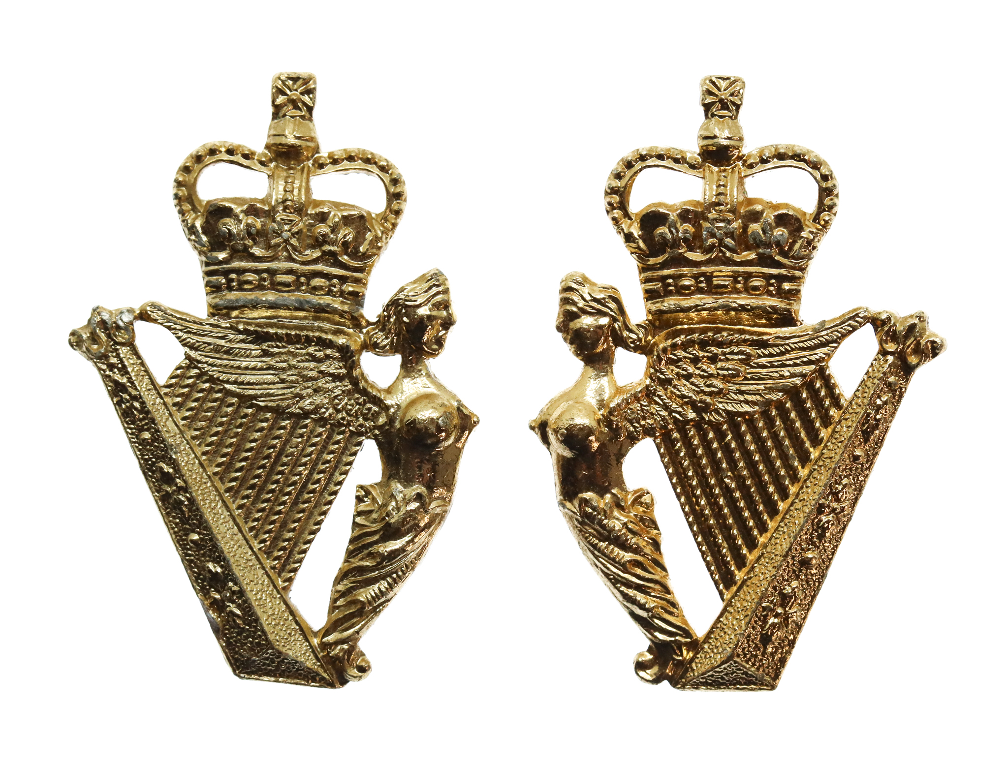 Pair of Ulster Defence Regiment (U.D.R.) Anodised (Staybrite) Collar Badges