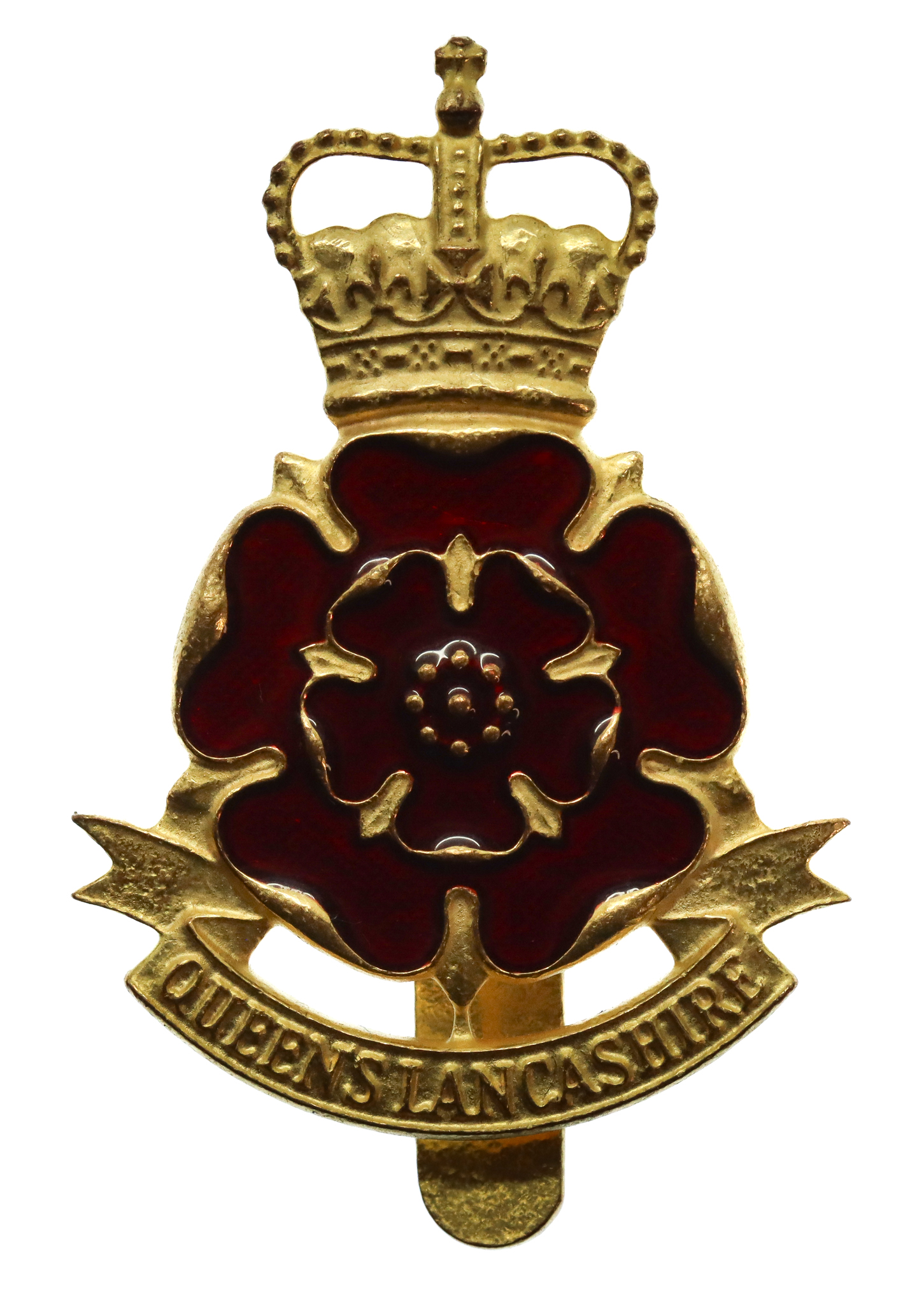 Queen's Lancashire Regiment Enamelled Cap Badge - Queen's Crown