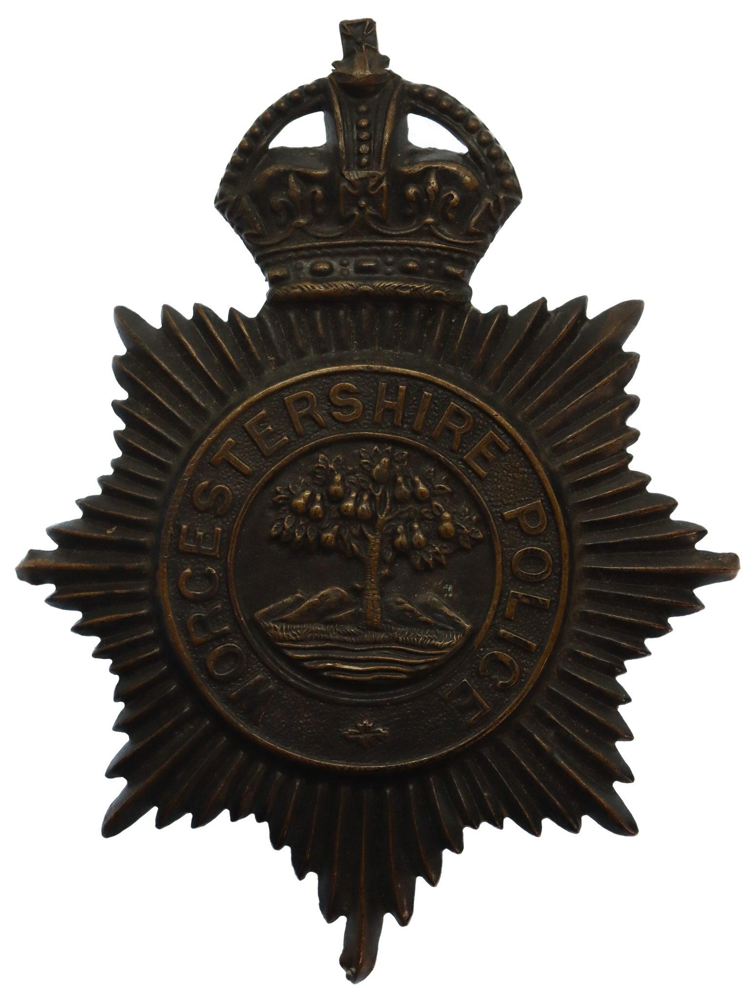 Worcestershire Constabulary (Worcestershire Police) Blackened Brass Helmet Plate - King's Crown