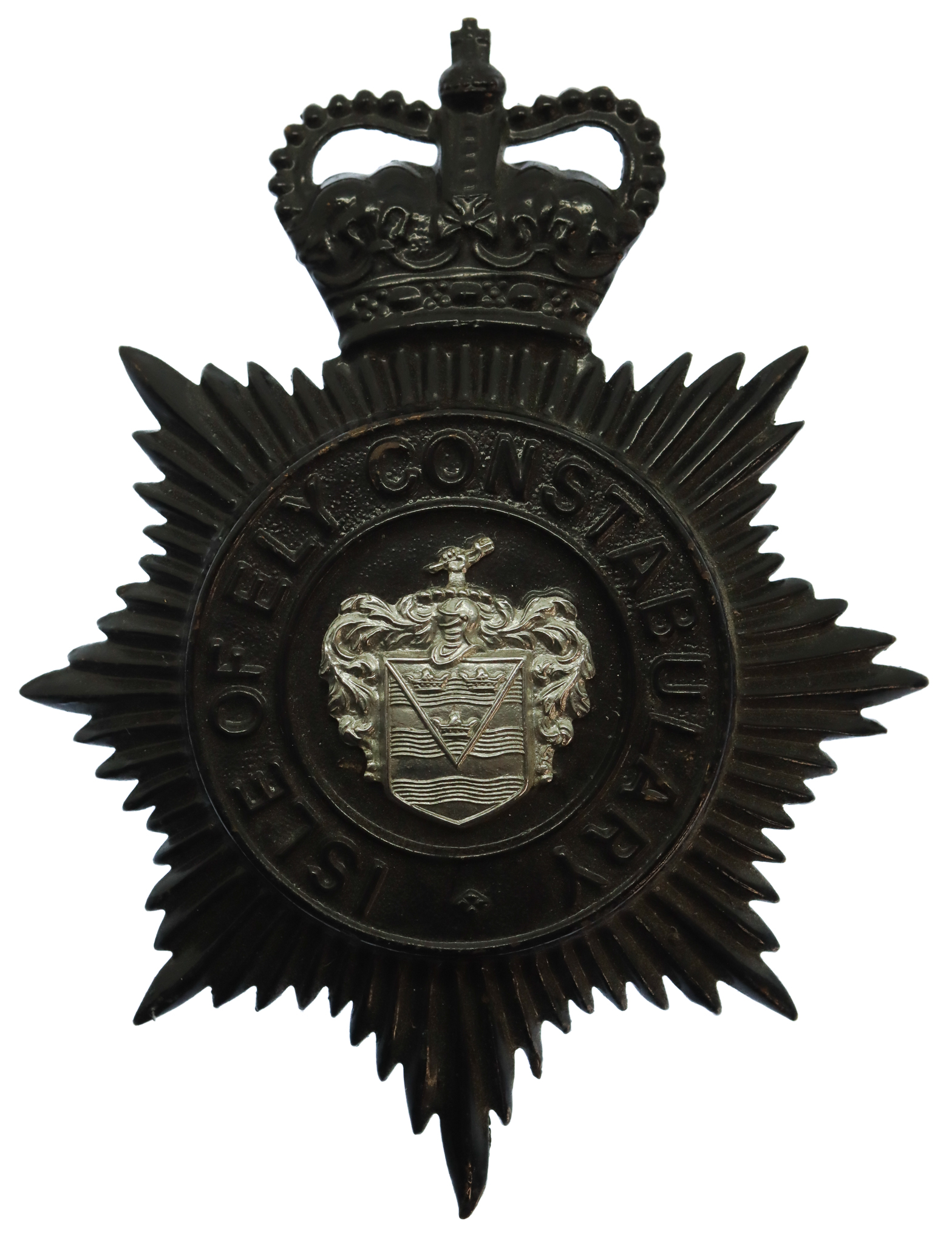 Isle of Ely Constabulary Black Helmet Plate - Queen's Crown