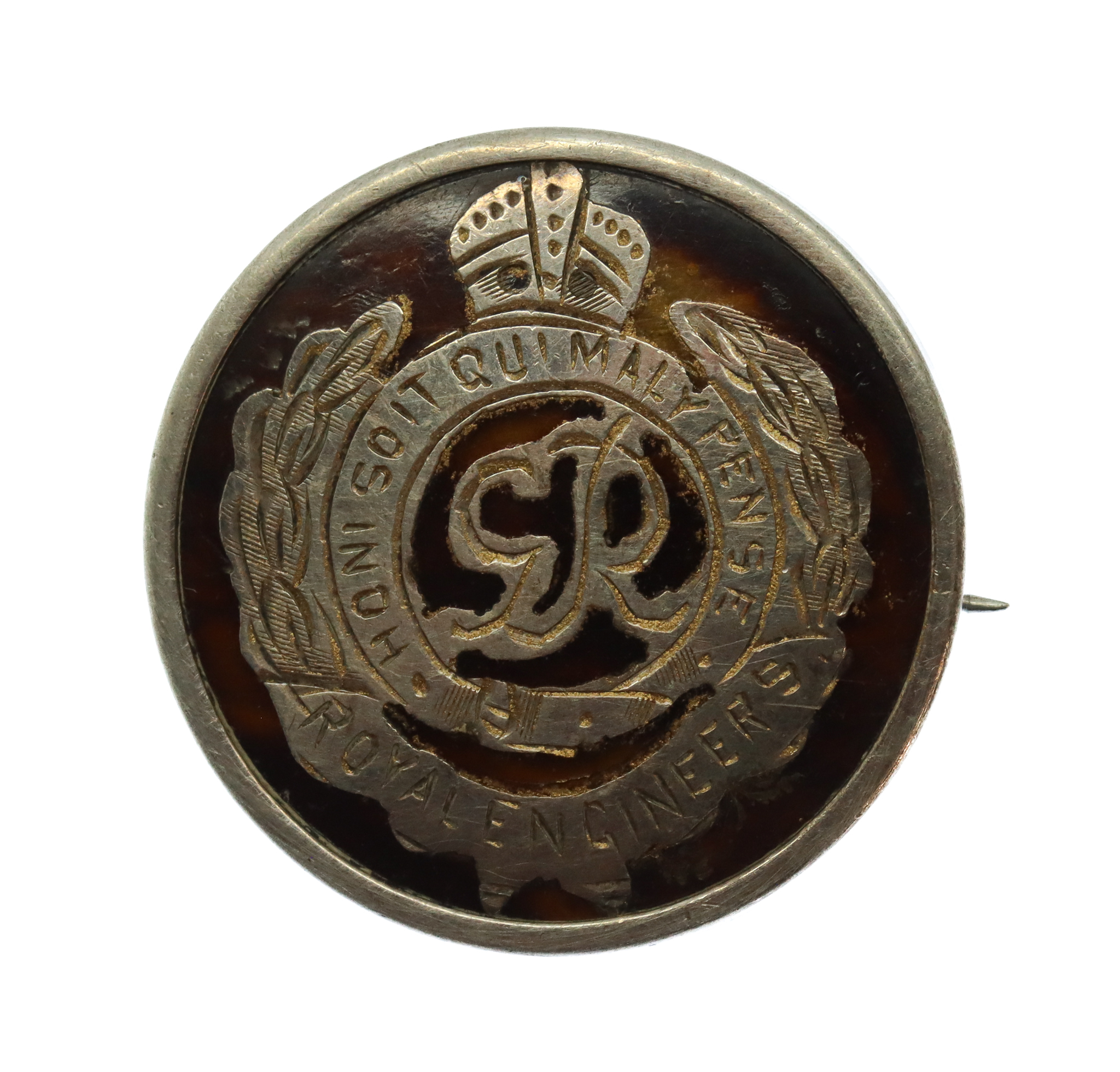 Royal Engineers Sterling Silver & Tortoiseshell Sweetheart Brooch