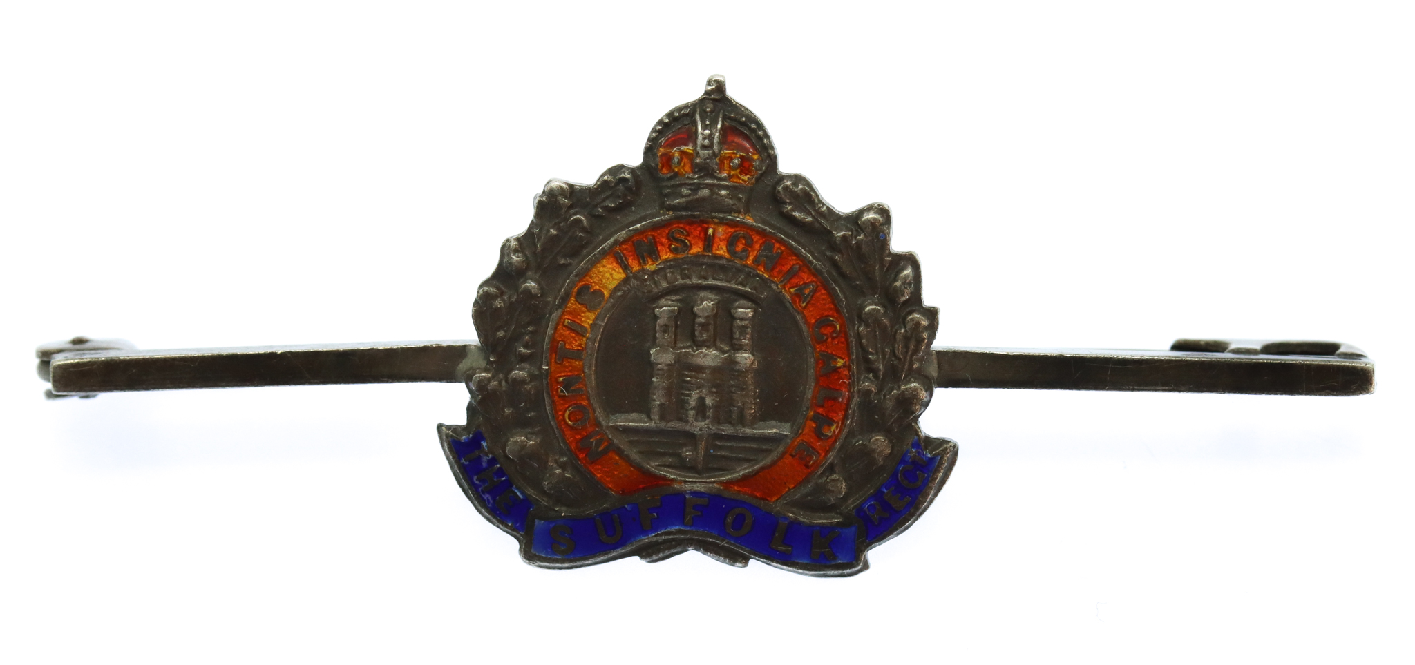 Suffolk Regiment Sterling Silver & Enamel Sweetheart Brooch - King's Crown