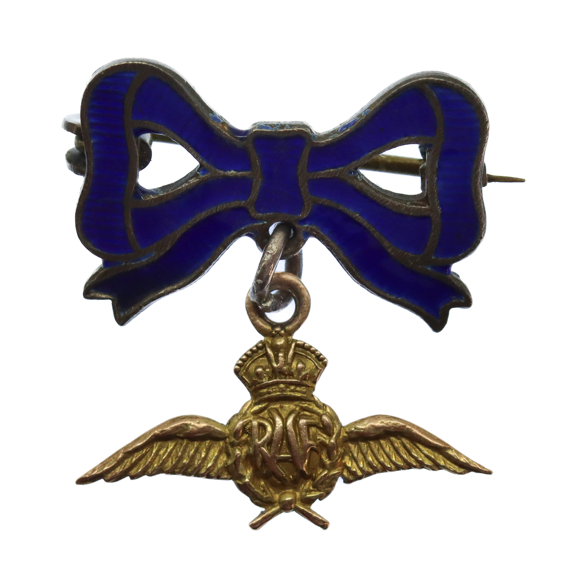 Royal Air Force (R.A.F.) 9ct Gold on Silver & Enamel Bow Suspension Sweetheart Brooch