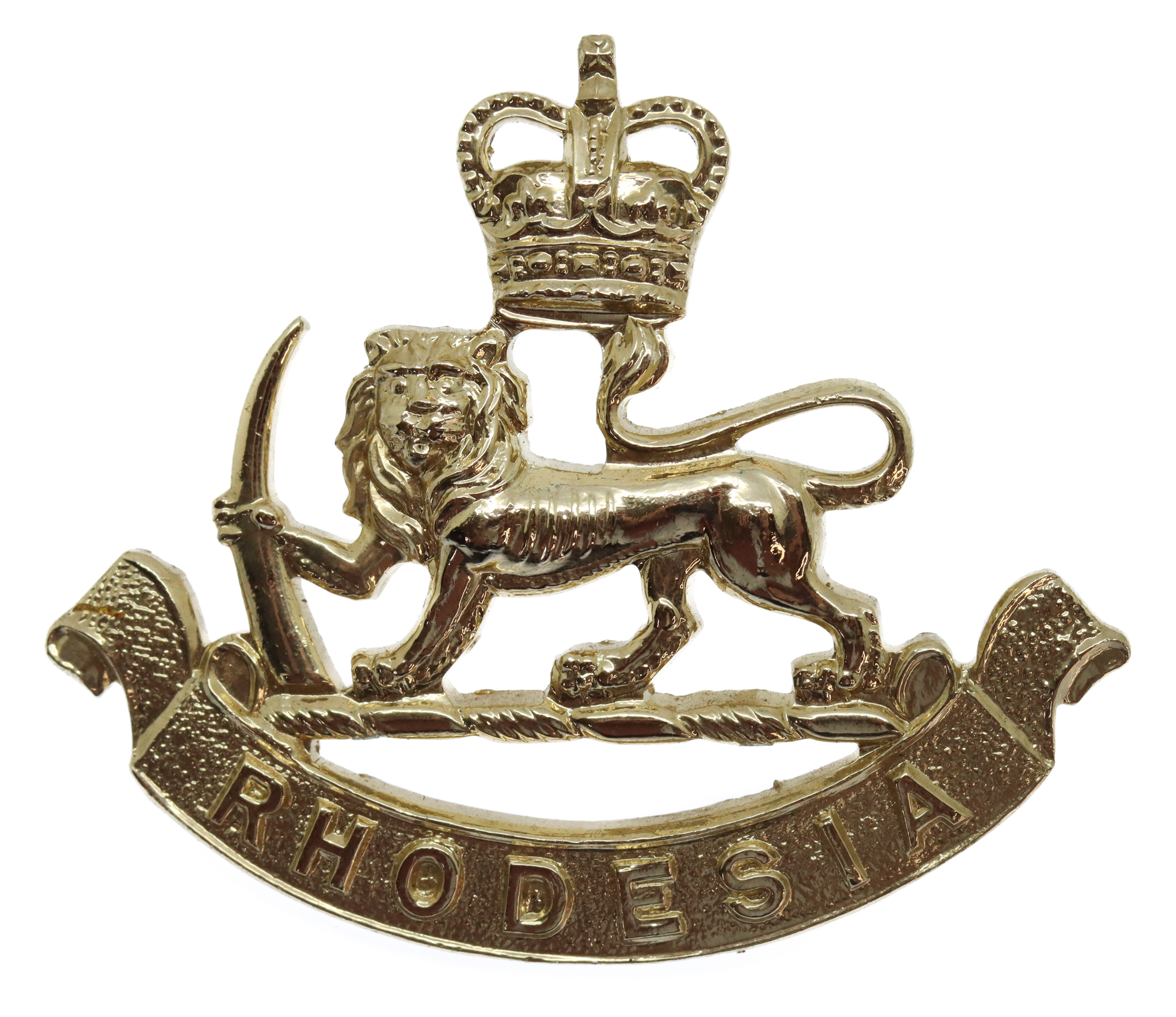 Rhodesia & Nyasaland Staff Corps Anodised (Staybrite) Cap Badge - Queen's Crown