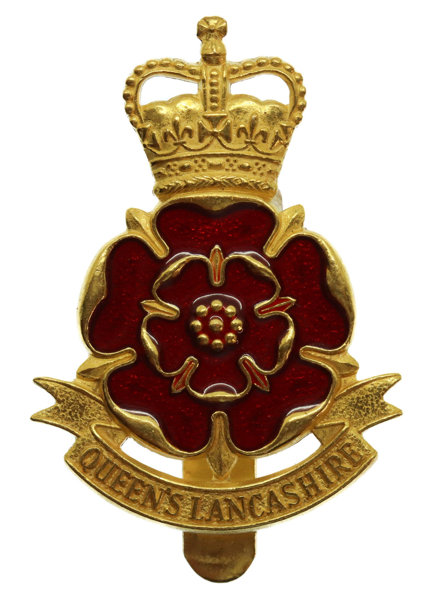 Queen's Lancashire Regiment Enamelled Cap Badge - Queen's Crown