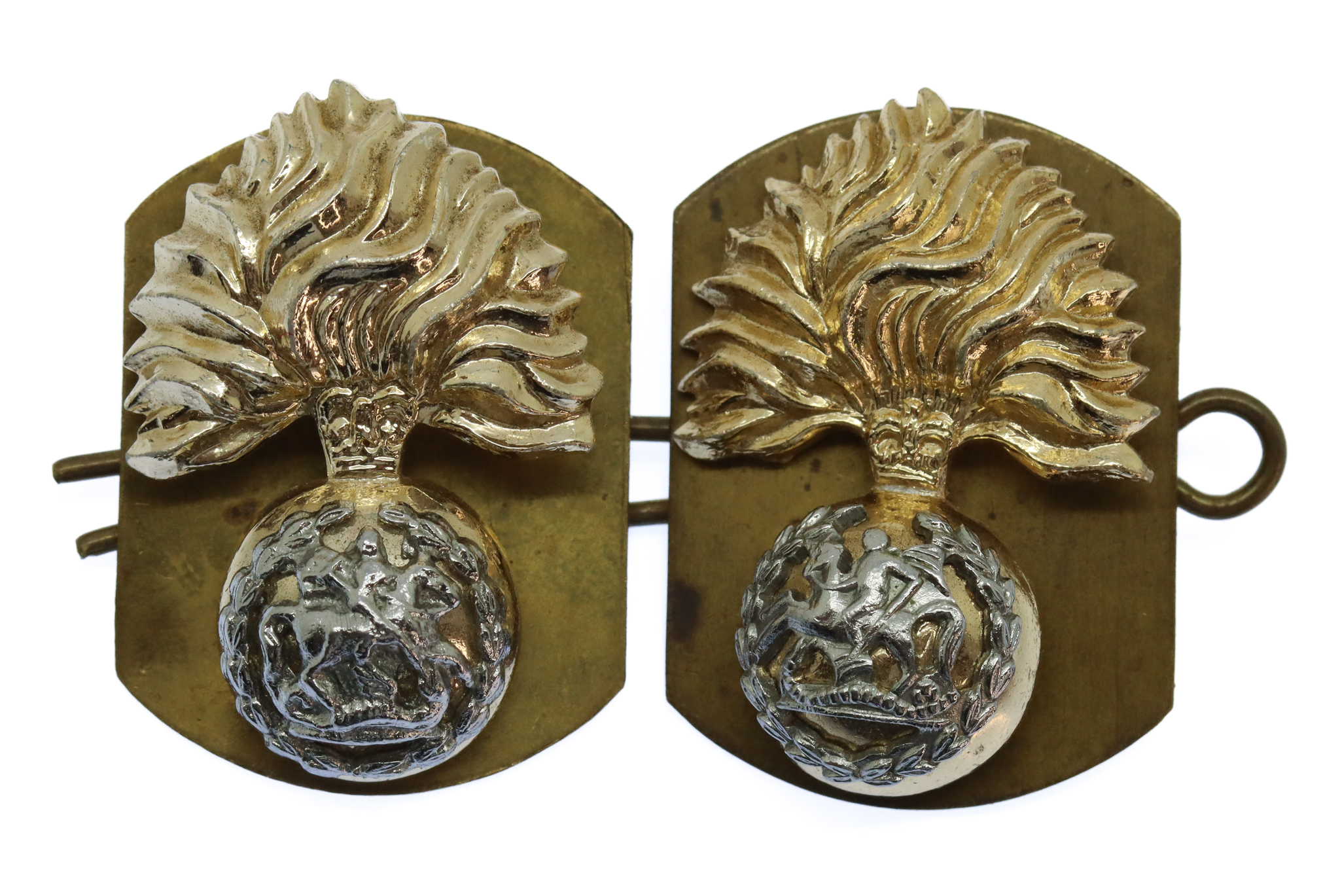 Pair of Royal Regiment of Fusiliers Anodised (Staybrite) Collar Badges