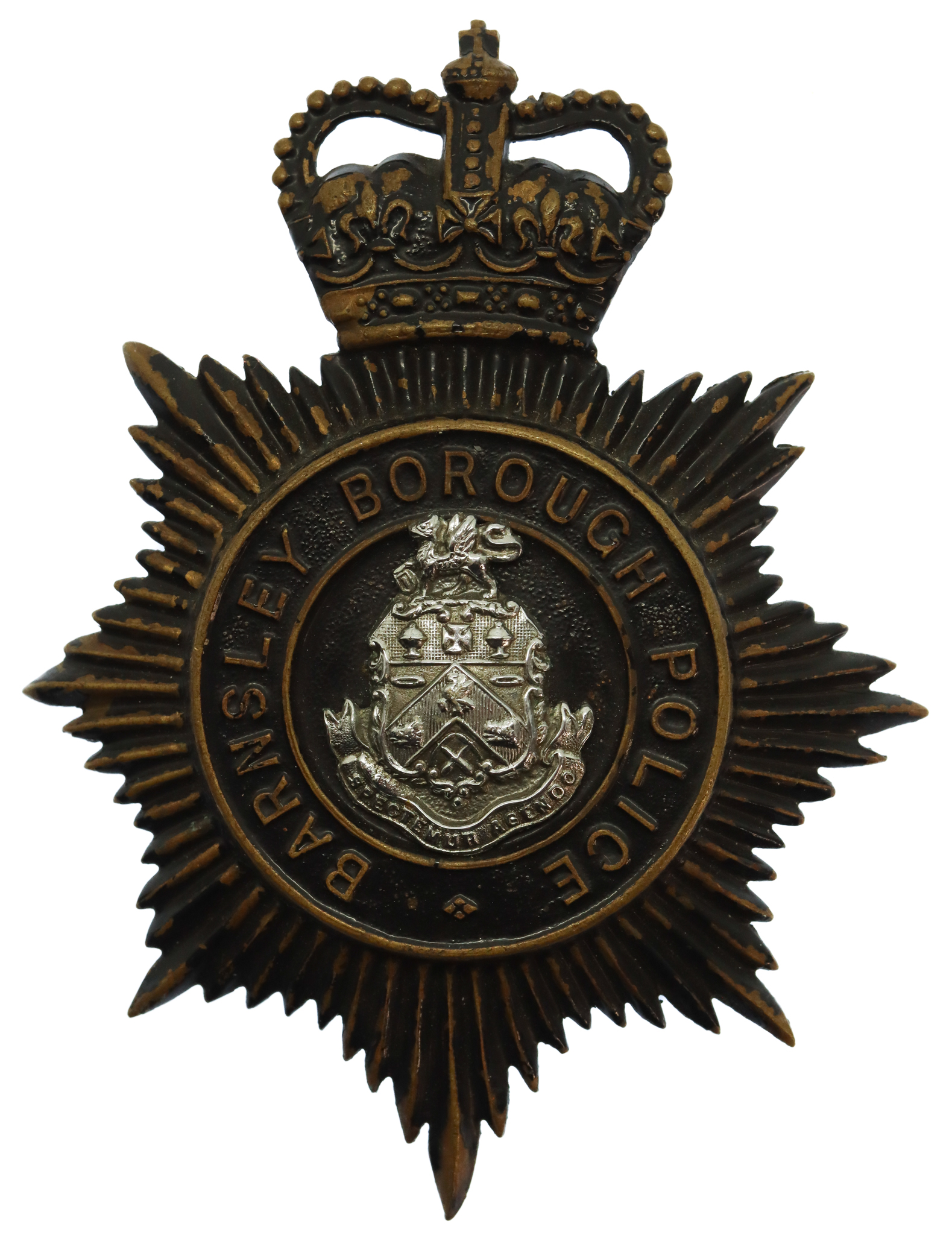 Barnsley Borough Police Night Helmet Plate - Queen's Crown
