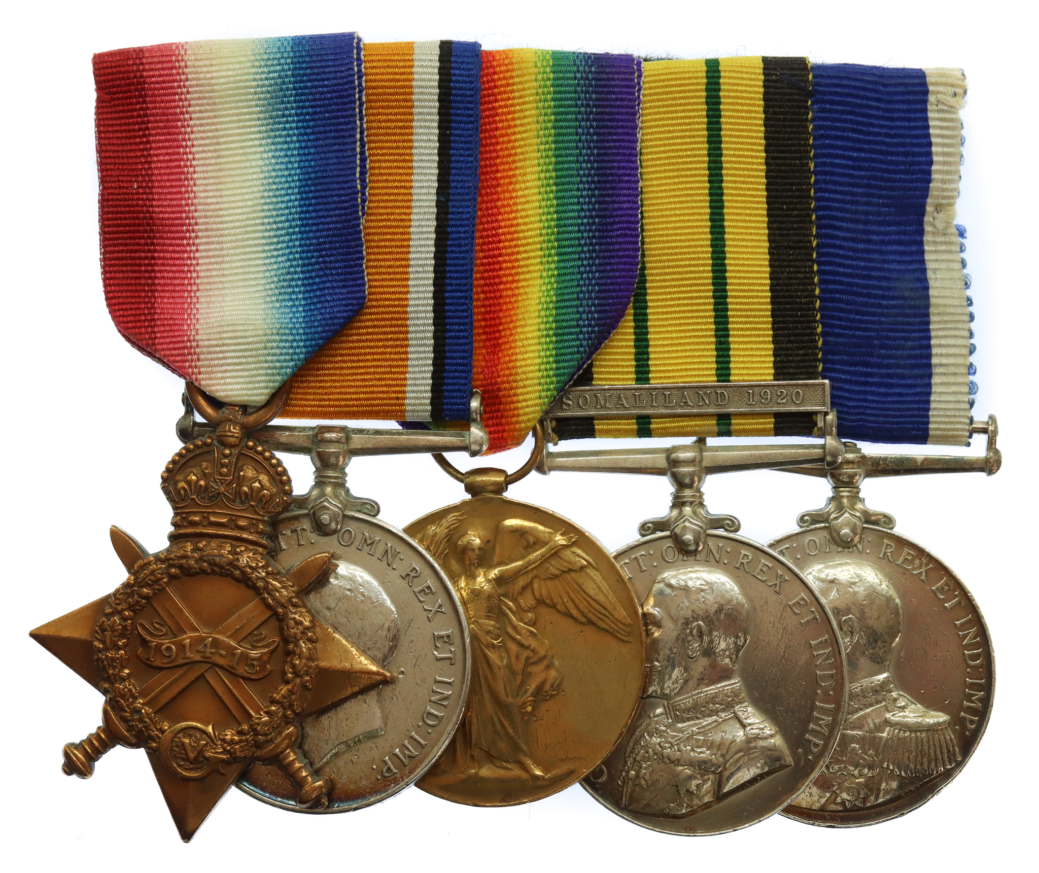 WW1 1914-15 Star, British War Medal, Victory Medal, AGSM (Clasp - Somaliland 1920) and LS&GC Medal Group of Five - Blacksmith 1st Class J.W. Brown, Royal Navy