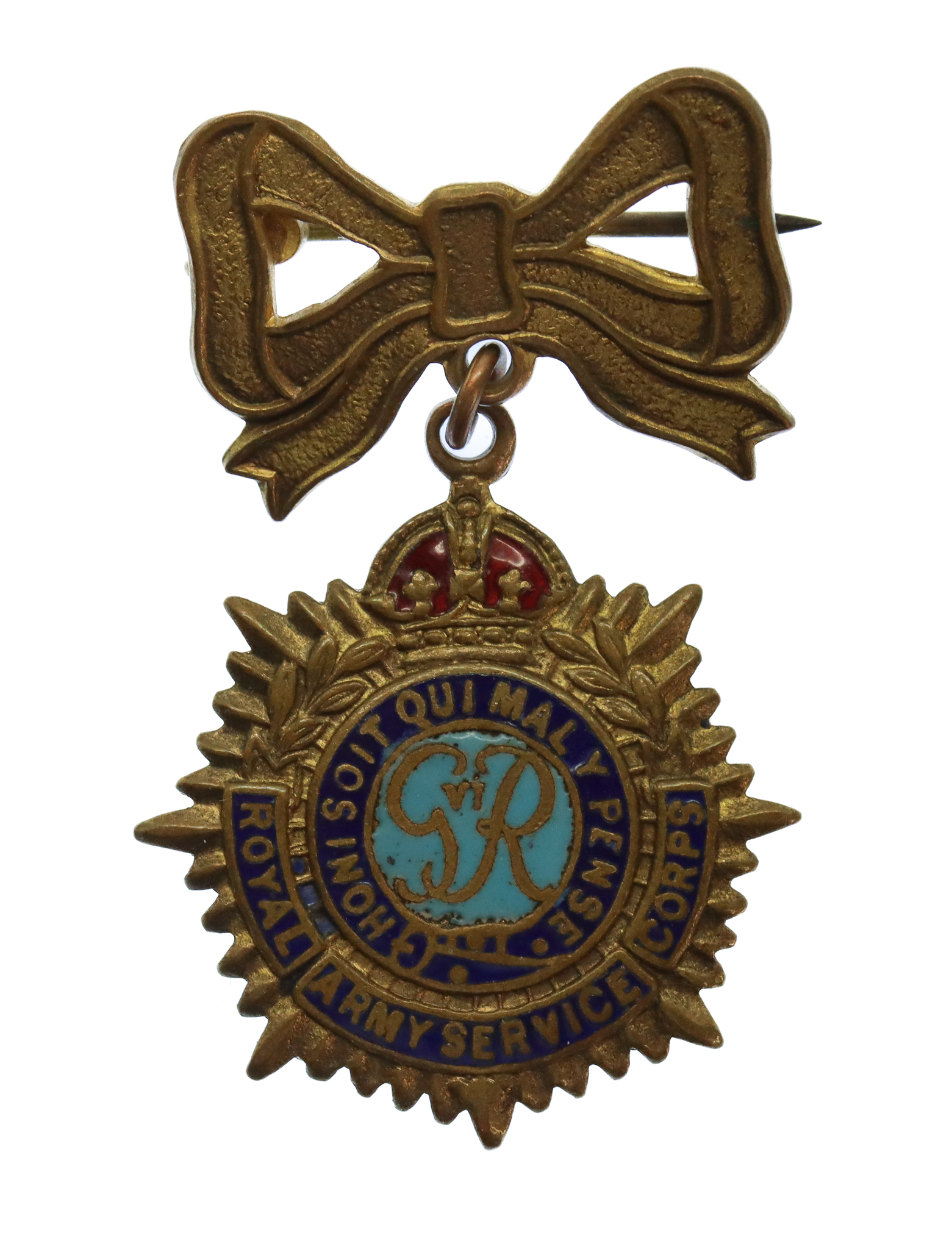 George VI Royal Army Service Corps  (R.A.S.C.) Bow Suspension Sweetheart Brooch