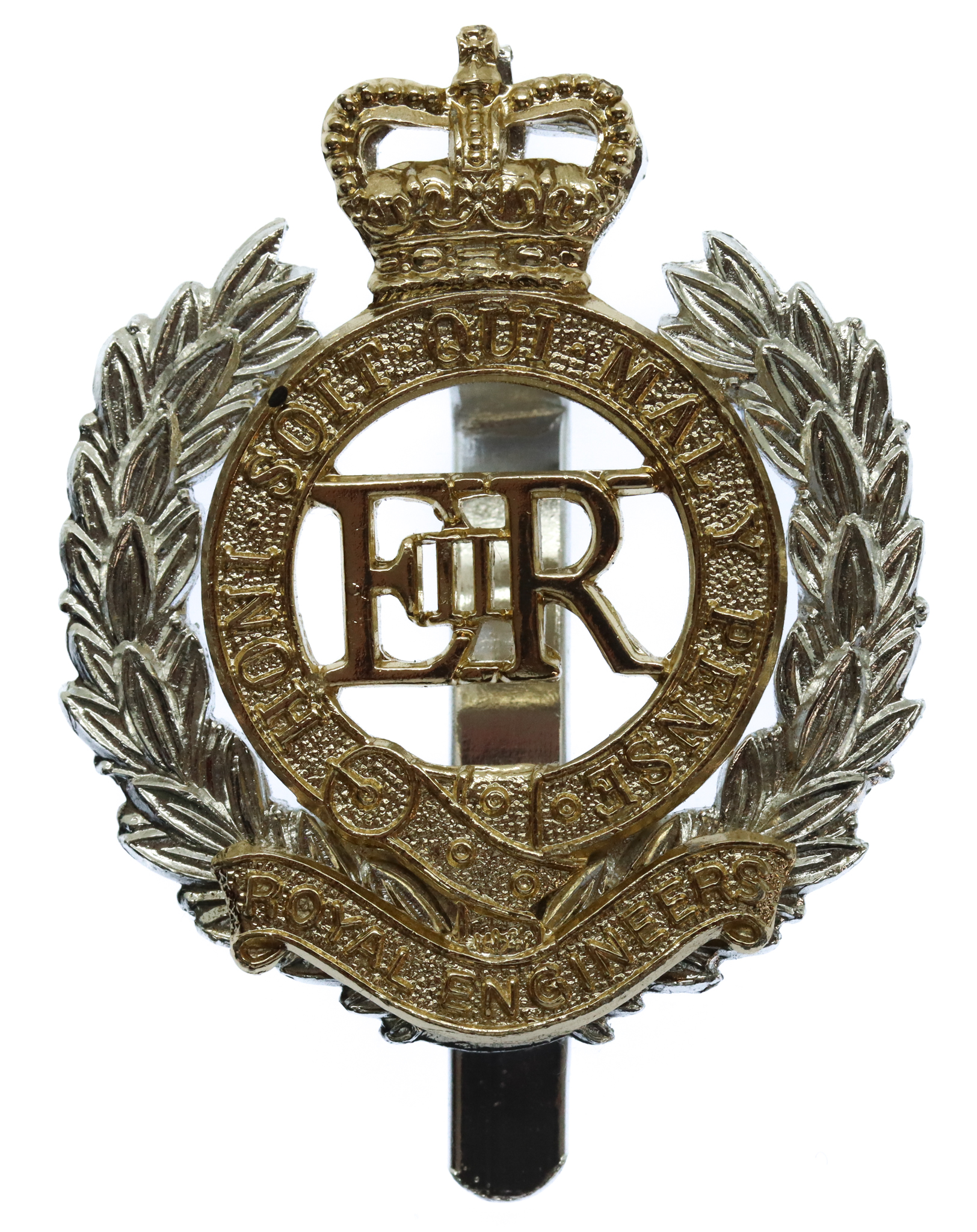 Royal Engineers Anodised (Staybrite) Cap Badge - Queen's Crown