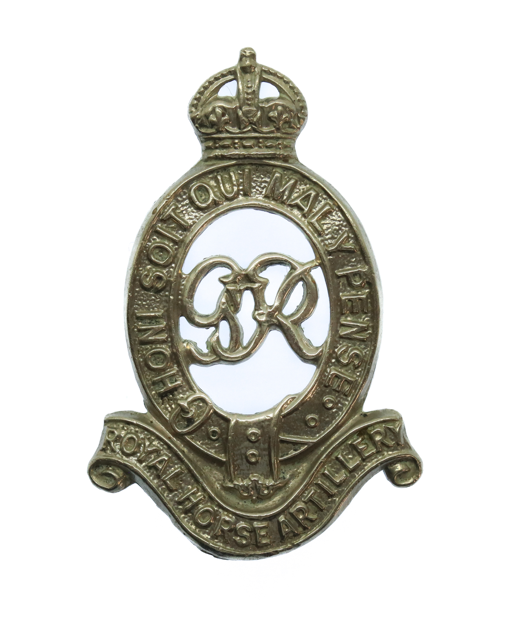 George VI Royal Horse Artillery (R.H.A.) White Metal Cap Badge