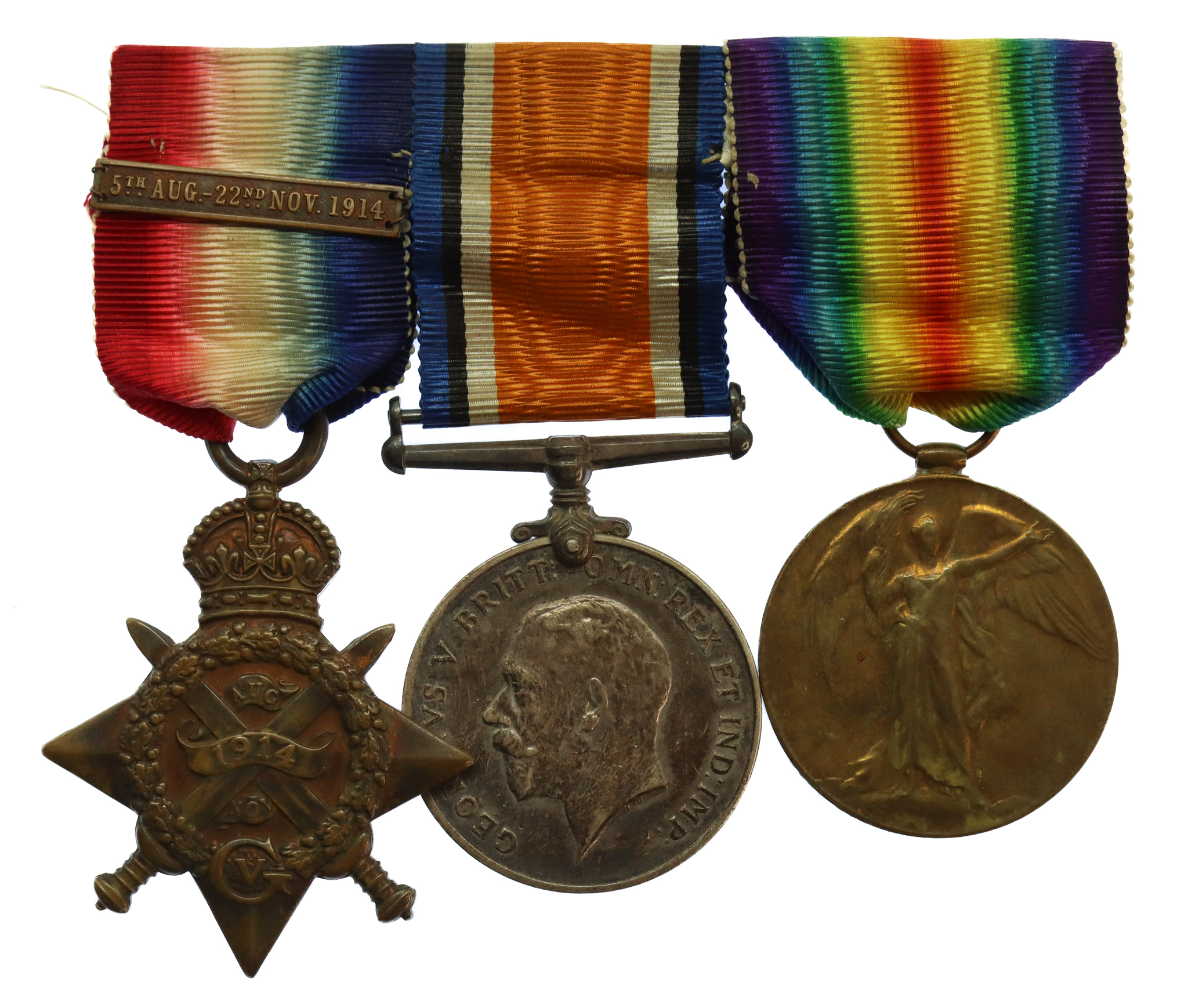 WW1 1914 Mons Star and Bar Medal Trio - Pte. J. Darton, 11th Hussars - Accidentally Wounded