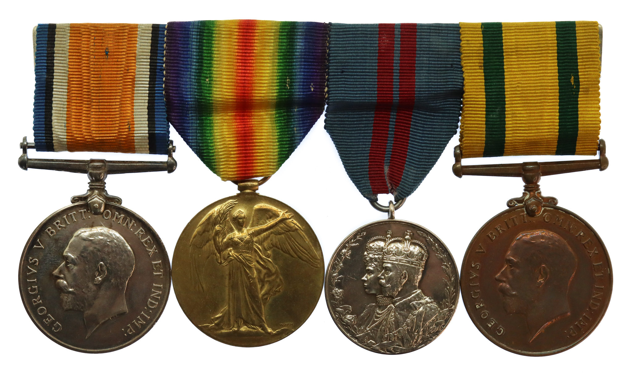 WW1 British War Medal, Victory Medal, 1911 Coronation Medal and Territorial Force War Medal Group of Four - Q.M. & Major J.H. Hiland, Royal West Kent Regiment & Loyal North Lancashire Regiment