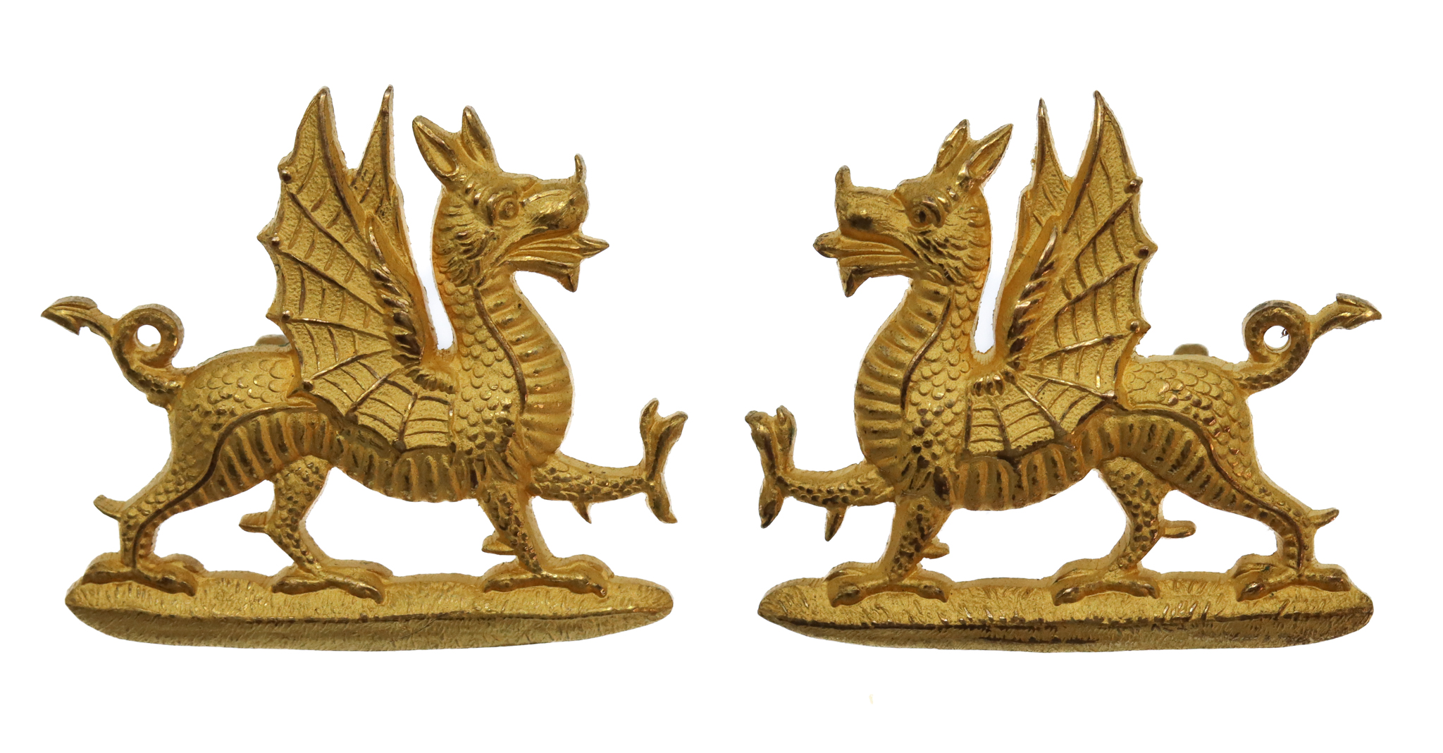 Pair of Welsh Regiment Officer's Gilt Collar Badges