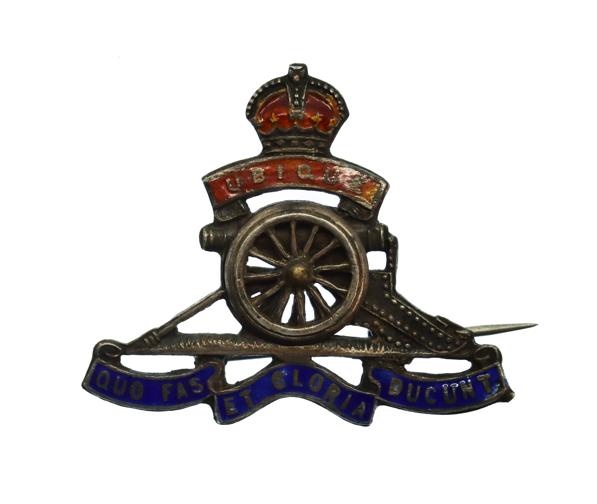 WW1 Royal Artillery 1916 Hallmarked Silver & Enamel Sweetheart Brooch
