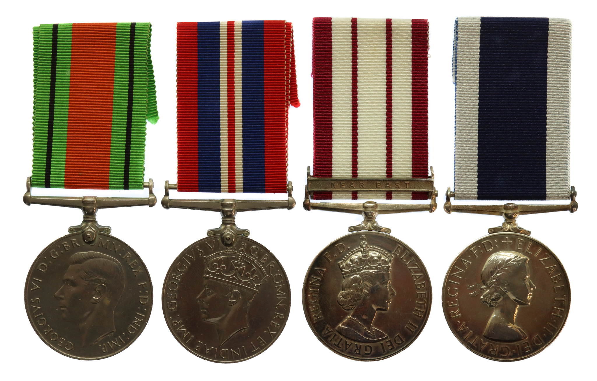 WW2 Defence Medal, War Medal, Naval General Service Medal (Clasp - Near East) and Royal Naval LS&GC Medal Group of Four - E.R Hayman, C.E.R.A., Royal Navy