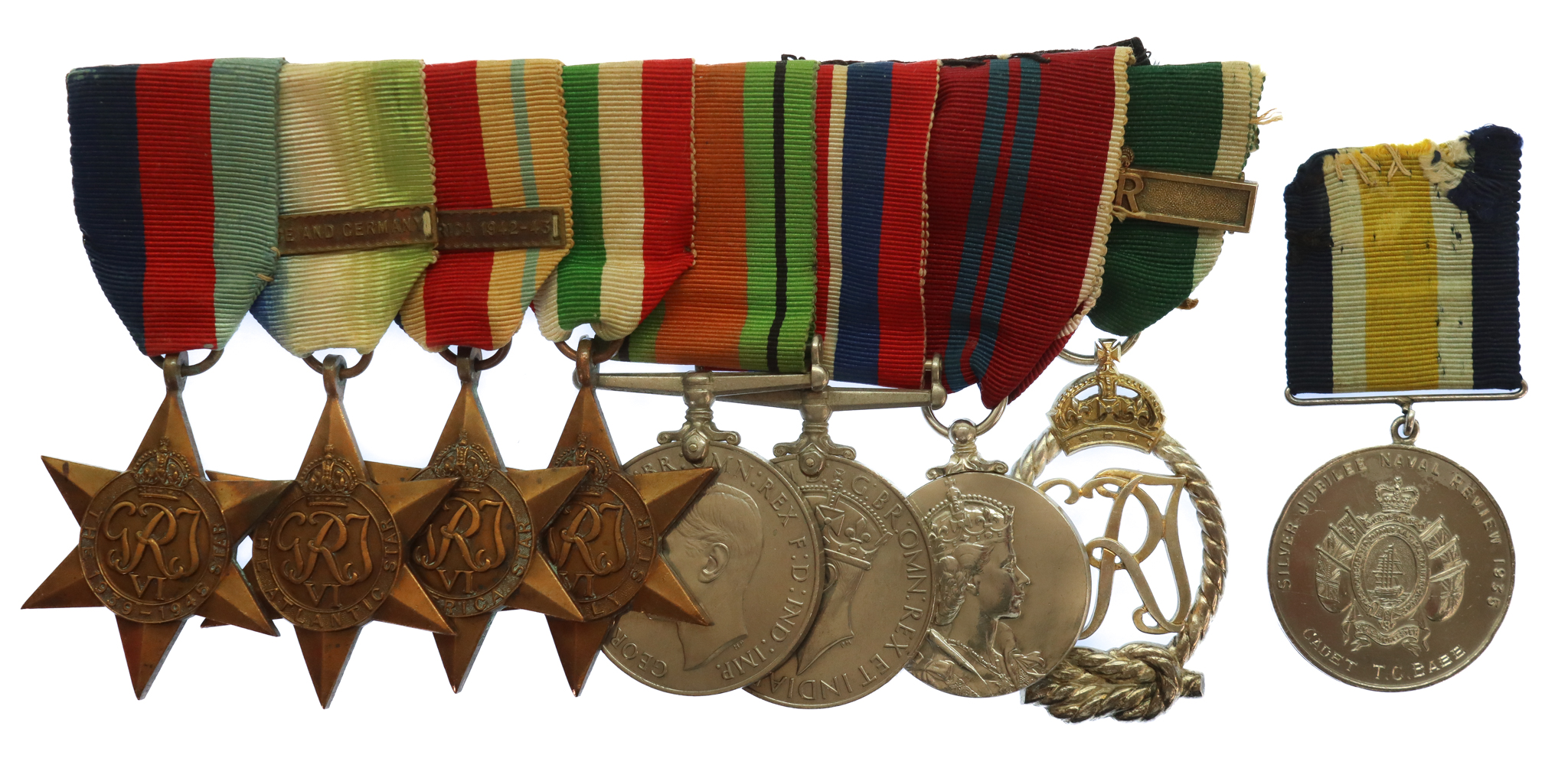 WW2 and Royal Naval Reserve Decoration Medal Group of Eight with Silver Jubilee Naval Review 1935 Medal - Lieutenant Thomas Colquhoun Babb, Royal Naval Reserve