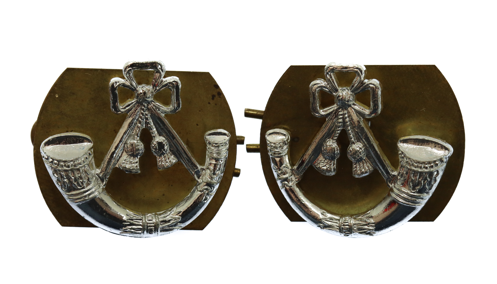 Pair of Light Infantry Anodised (Staybrite) Collar Badges