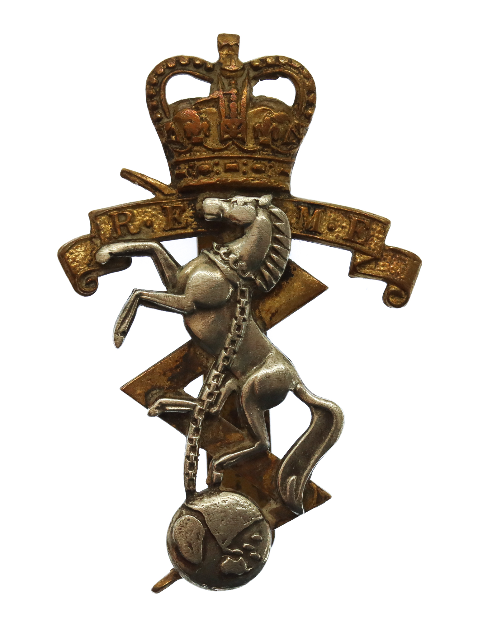 Royal Electrical & Mechanical Engineers (R.E.M.E.) Bi-Metal Cap Badge - Queen's Crown 